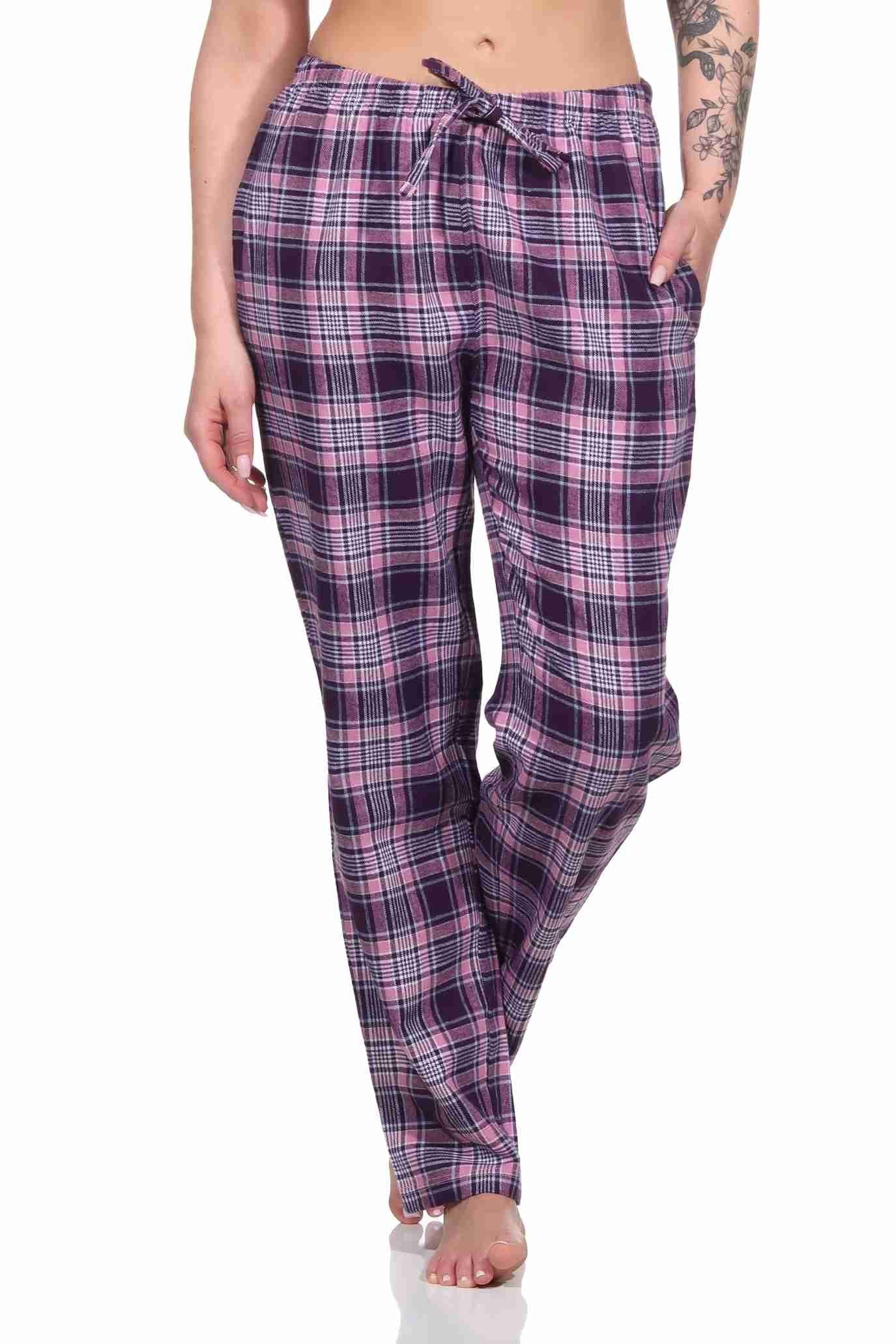 Pyjama Normann Dame Flanell aus Baumwolle relaxen Schlafanzug Hose kariert beere zum ideal