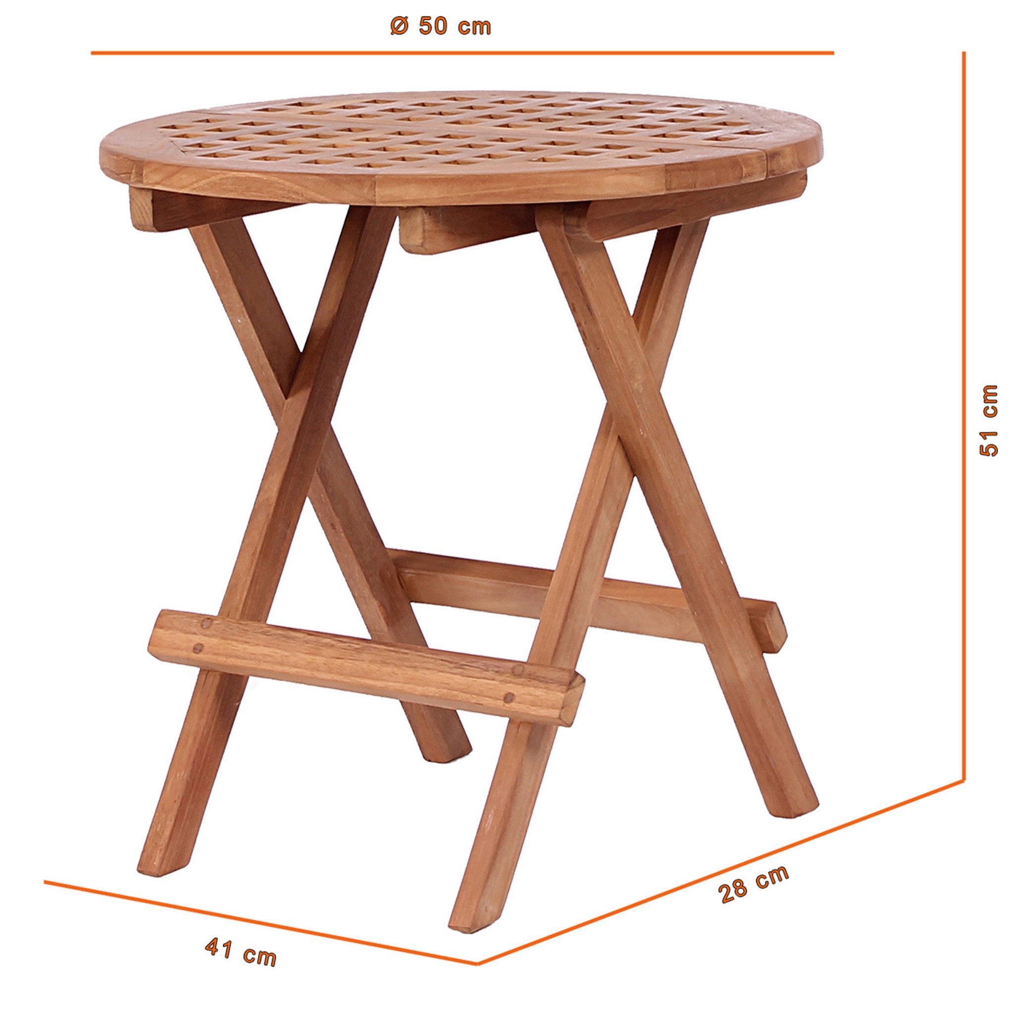 bene living Klapptisch Dorset Ø 50 cm - Teakholz (1-St), Klapptisch mit naturbelassener Tischplatte in Lochoptik