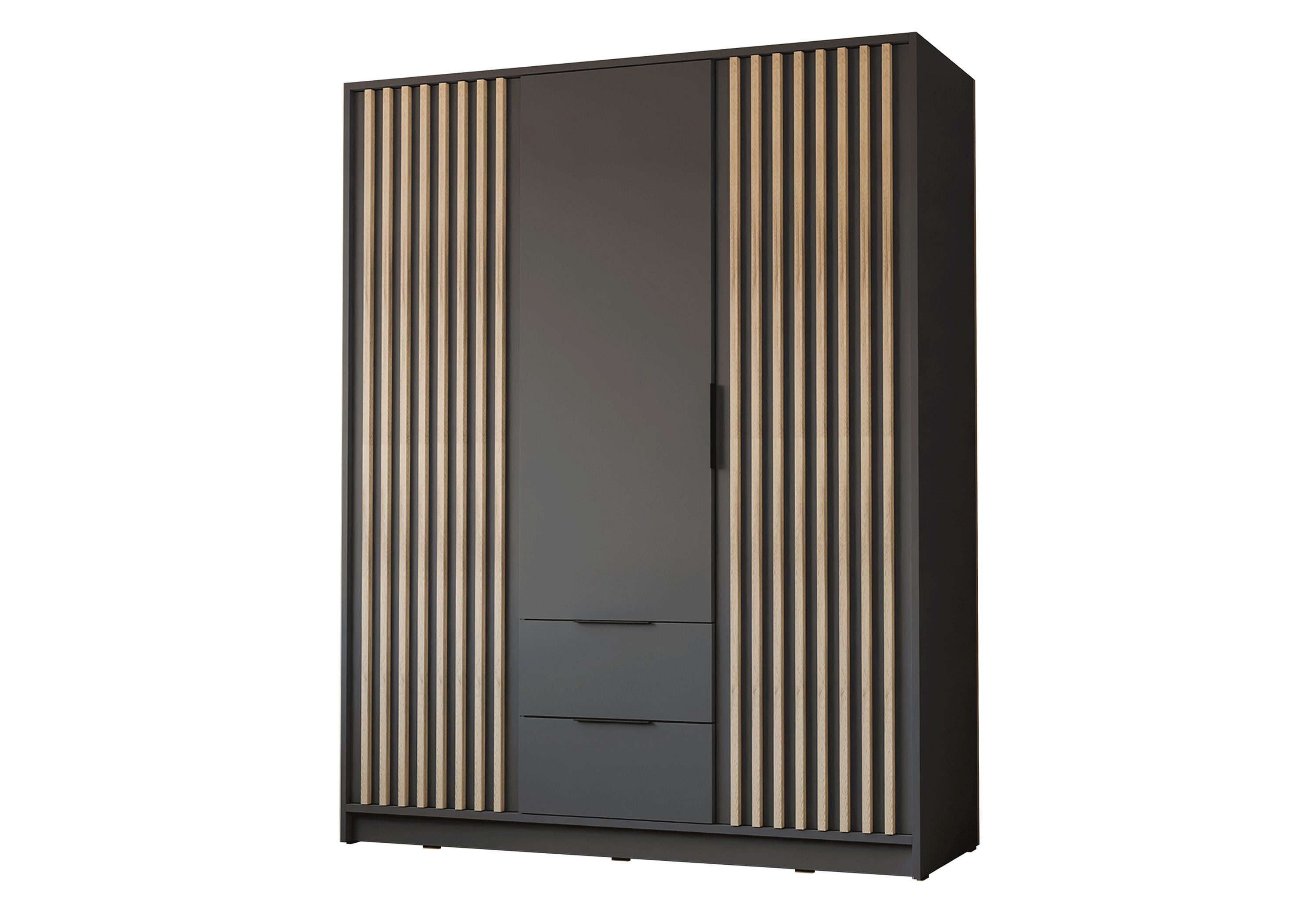 Lookway Kleiderschrank NELA 3D 155 cm Drehtürenschrank mit Lamellen Breite: 155 cm