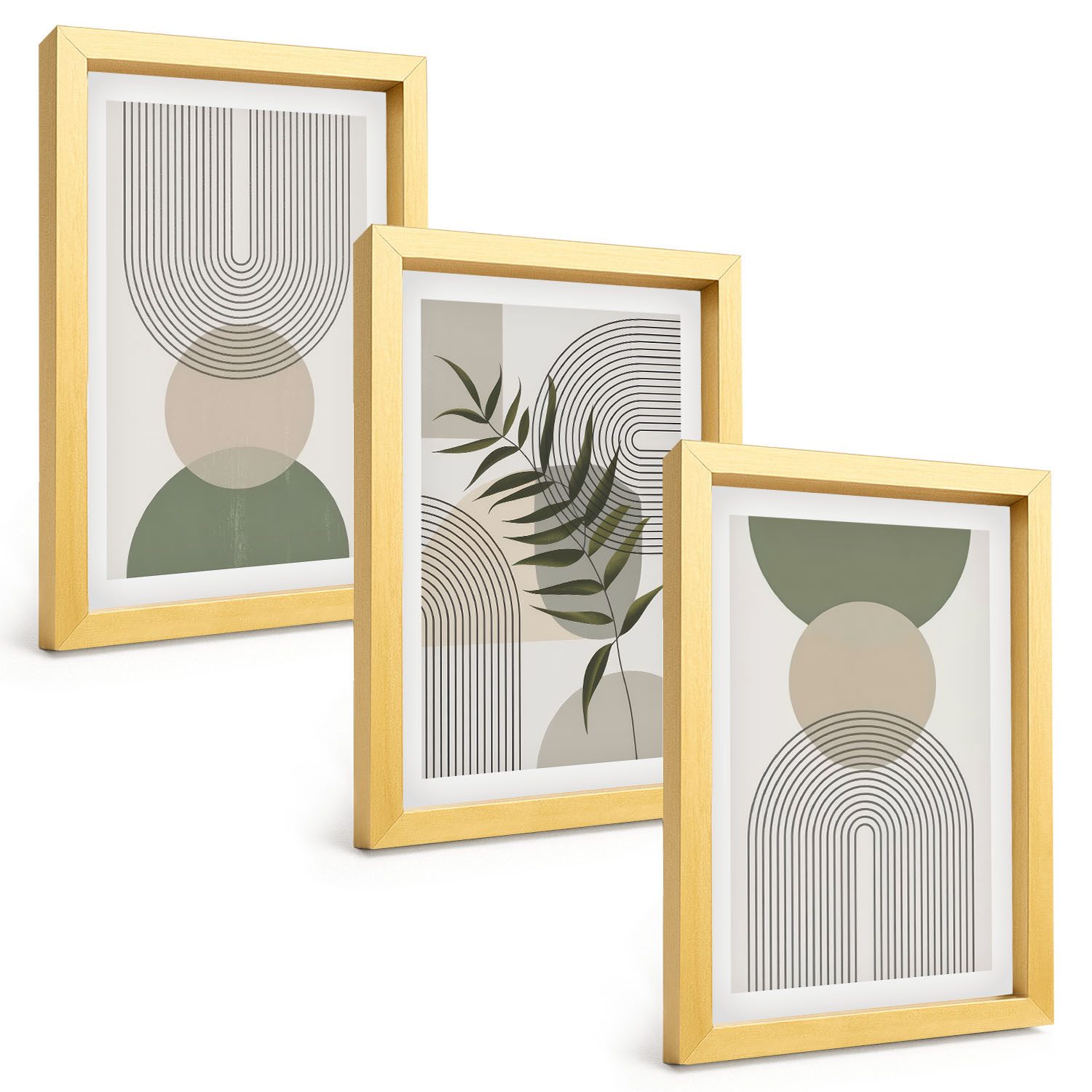 Tulup Mehrteilige Bilder Wanddekoration mit abstrakten Formen in Grün und Beige, Abstrakte Formen mit Grün
