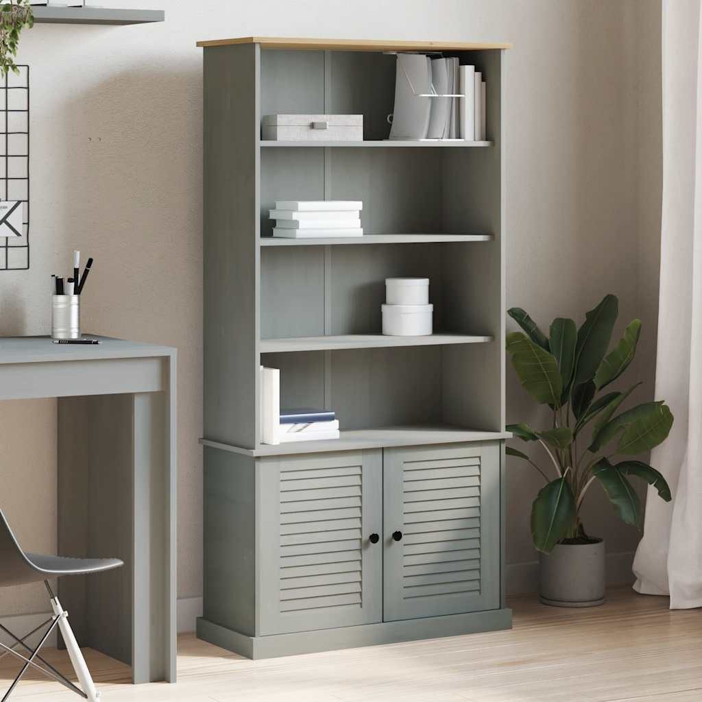 furnicato Bücherregal aus massivem Kiefernholz Grau 85x35x170 cm, 1-tlg., Regalwand mit Jalousie-Design, Einlegeböden und Wandhalterung