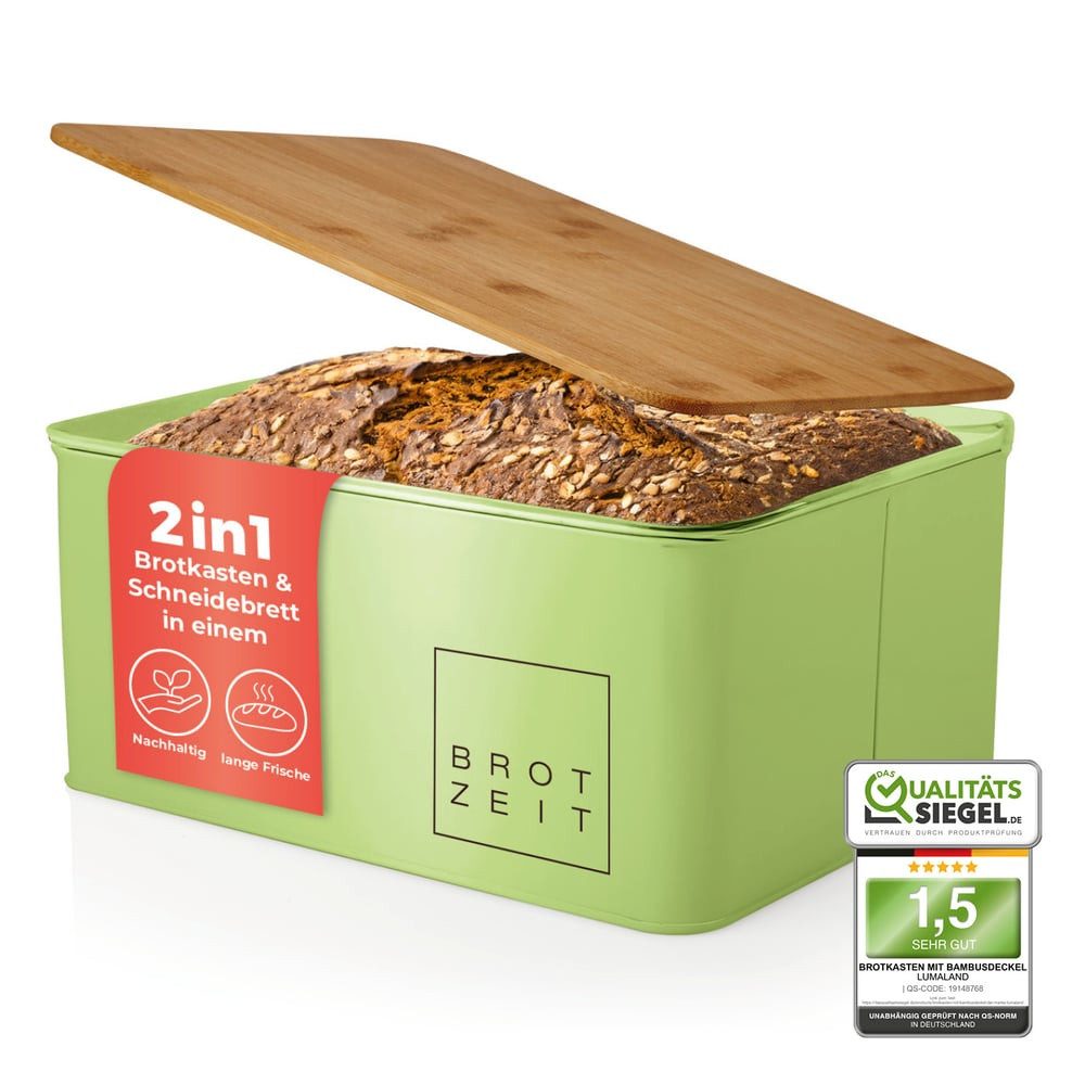 Lumaland Brotkasten Cuisine Brotkasten, Bambus/Metall, Brotdose aus Metall mit Bambus Deckel