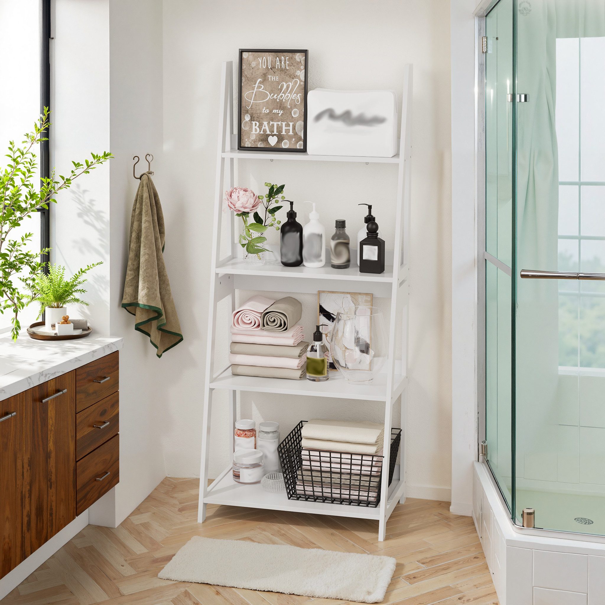 OKWISH Bücherregal bodenstehendes Badezimmer-Aufbewahrungsregal, Leiter-Büc günstig online kaufen