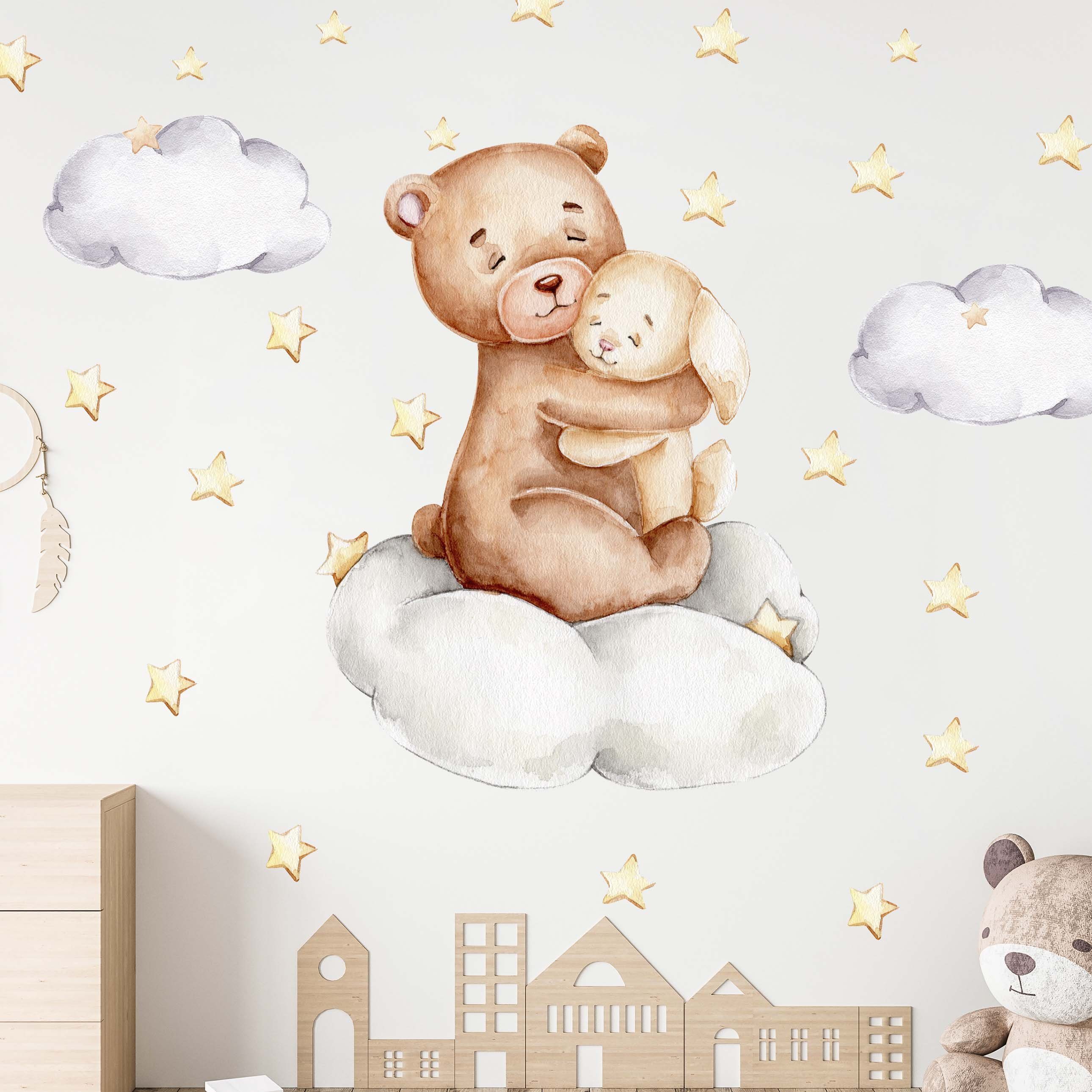 WANDKIND Wandtattoo Kinderzimmer Wandaufkleber / Bär und Hase Arm in Arm / günstig online kaufen