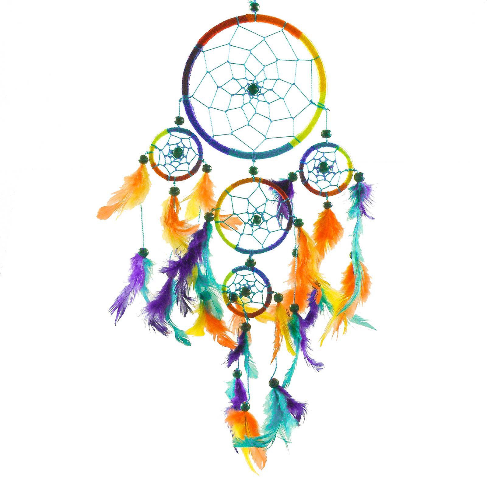 maDDma Dekohänger Traumfänger Dreamcatcher 22 x 4 cm mit Regenbogenwicklung der Ringe, Traumfänger