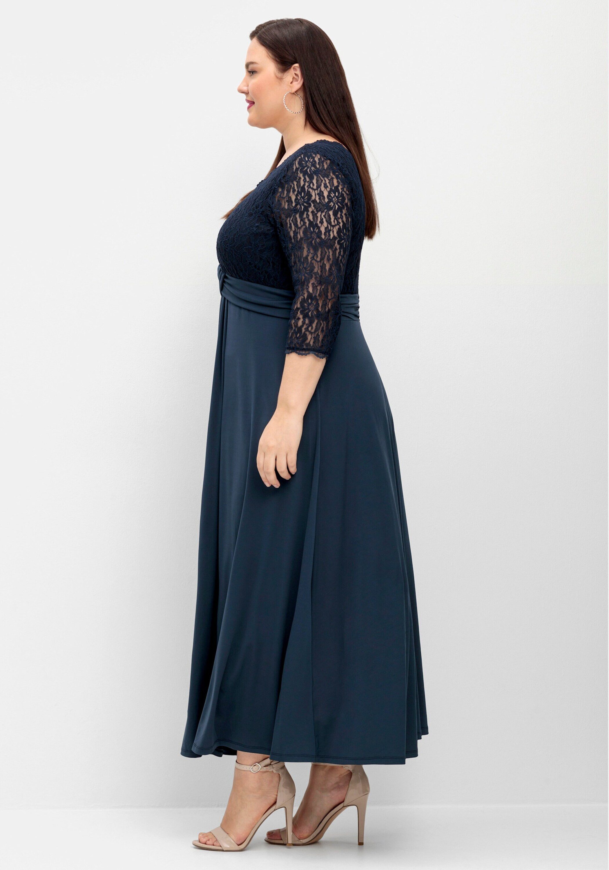 Sheego Etuikleid Abendkleid 3/4-Arm mit Oberteil aus floraler Spitze