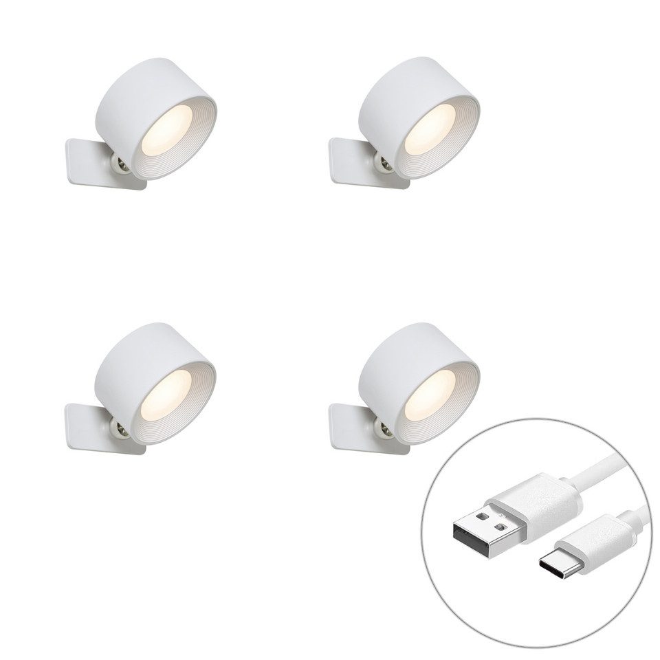 Qazqa USB-Stehleuchte Bright (4-St), QAZQA Akku­leuchte, Weiß, Kunststoff, Modern