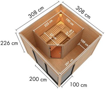 Karibu Saunahaus Tammo 1B, BxTxH: 308 x 308 x 242 cm, 38 mm, (Set) Ofen 9 kW Bio ext. Strg.