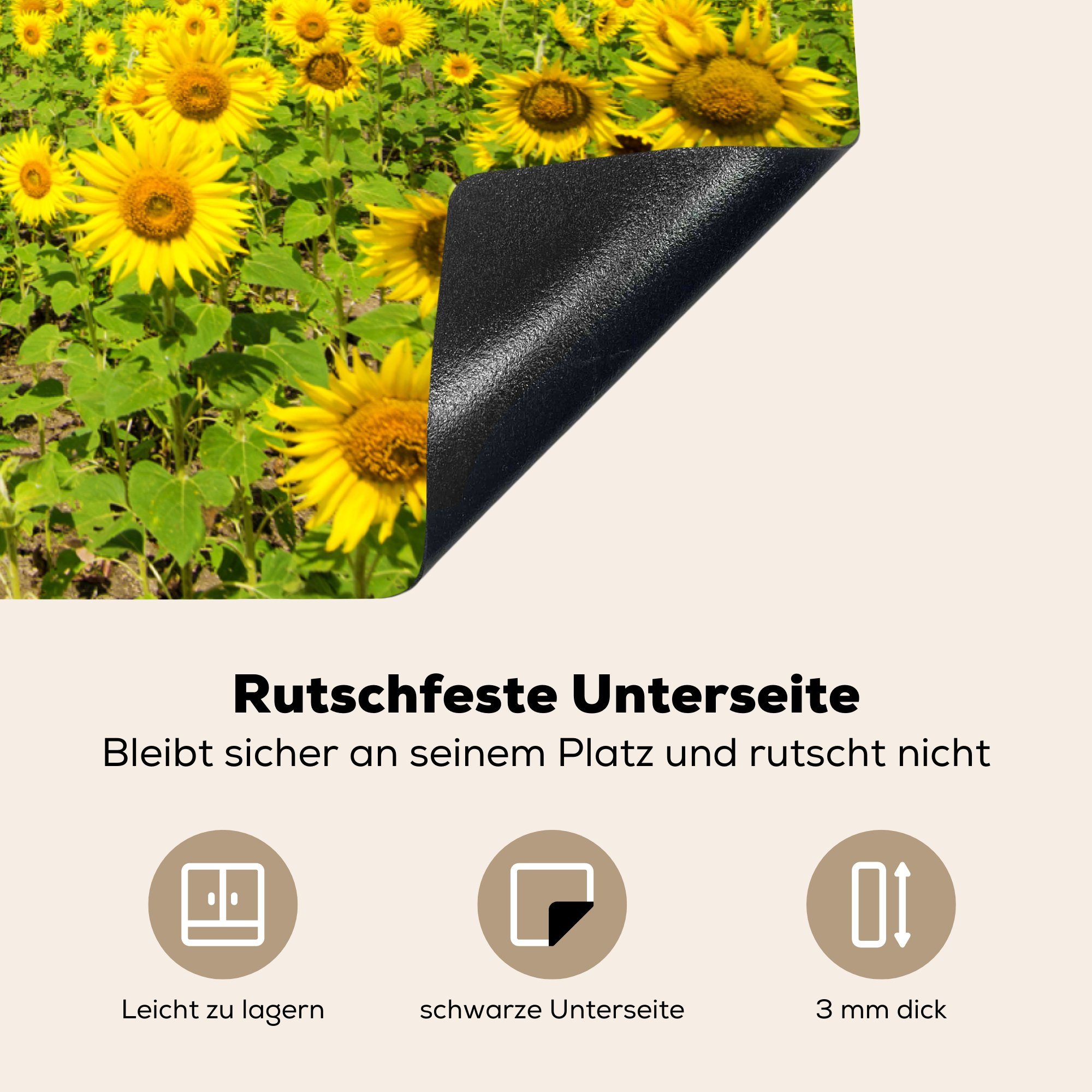 Schutz cm, die für Induktionskochfeld Ceranfeldabdeckung tlg), MuchoWow 81x52 küche, sonnenblumen-feld-photoprint-na0ochtn-v2, Vinyl, (1 Herdblende-/Abdeckplatte