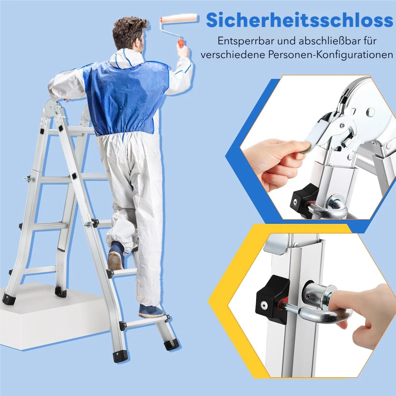 TLGREEN Teleskopleiter 2.86/3.98/4,8m Teleskop-Klappleiter aus Aluminiumlegierung, (3 in 1 Vielzweckleiter,4x5 Sprossen Aluleiter, Max.Tragfähigkeit 150KG), Tragbare Leiter für Haushalt und Outdoor-Arbeit