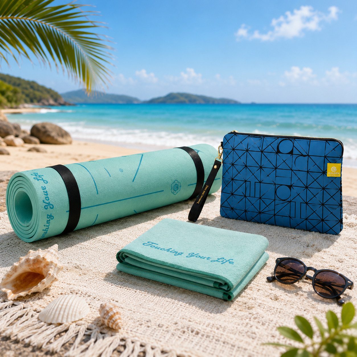 GOLDEN Yogamatte 1,5mm dünne faltbare leicht ökologische Reisematte mit Korktasche, Artikelmaße L x B x H:183 x 68 x 0.1 cm