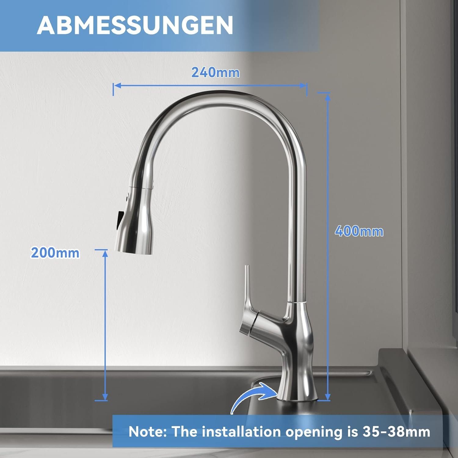Material, 360° Küchenwasserhahn, Küchenarmatur Diyarts Leistung Drehbar) Hochwertiges Langlebige (Hochwertiger Drei-Wege-Strahl,