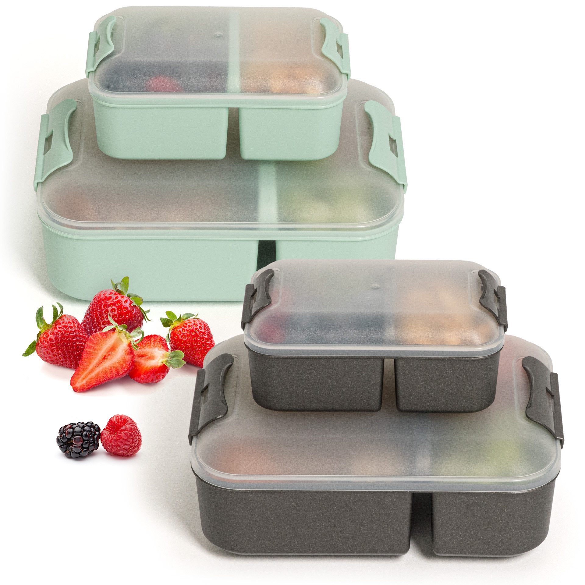 Hausfelder Lunchbox Brotdose 4er Set, 2x groß, 2 x klein, Anthrazit/Hellgrün, Kunststoff, (4er Set, 4-tlg), spülmaschinengeeignet, langlebig, bruchfest, BPA-frei