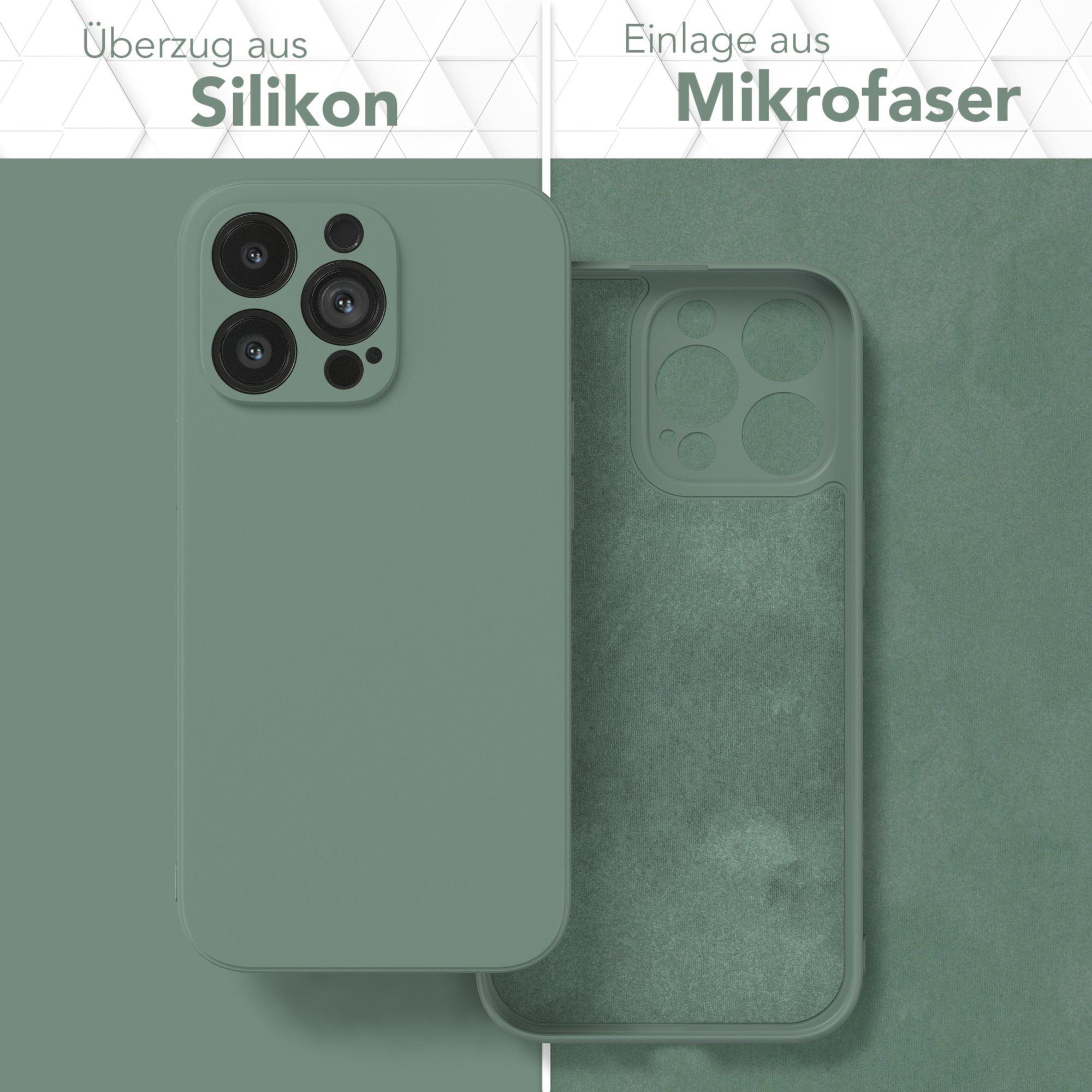 EAZY CASE Handyhülle für Apple iPhone 13 Pro Hülle Silikon 6,1 Zoll, Schutzhülle mit Kameraschutz stoßfest telefonhülle Matt Dunkelgrün – Bild 3 von 5