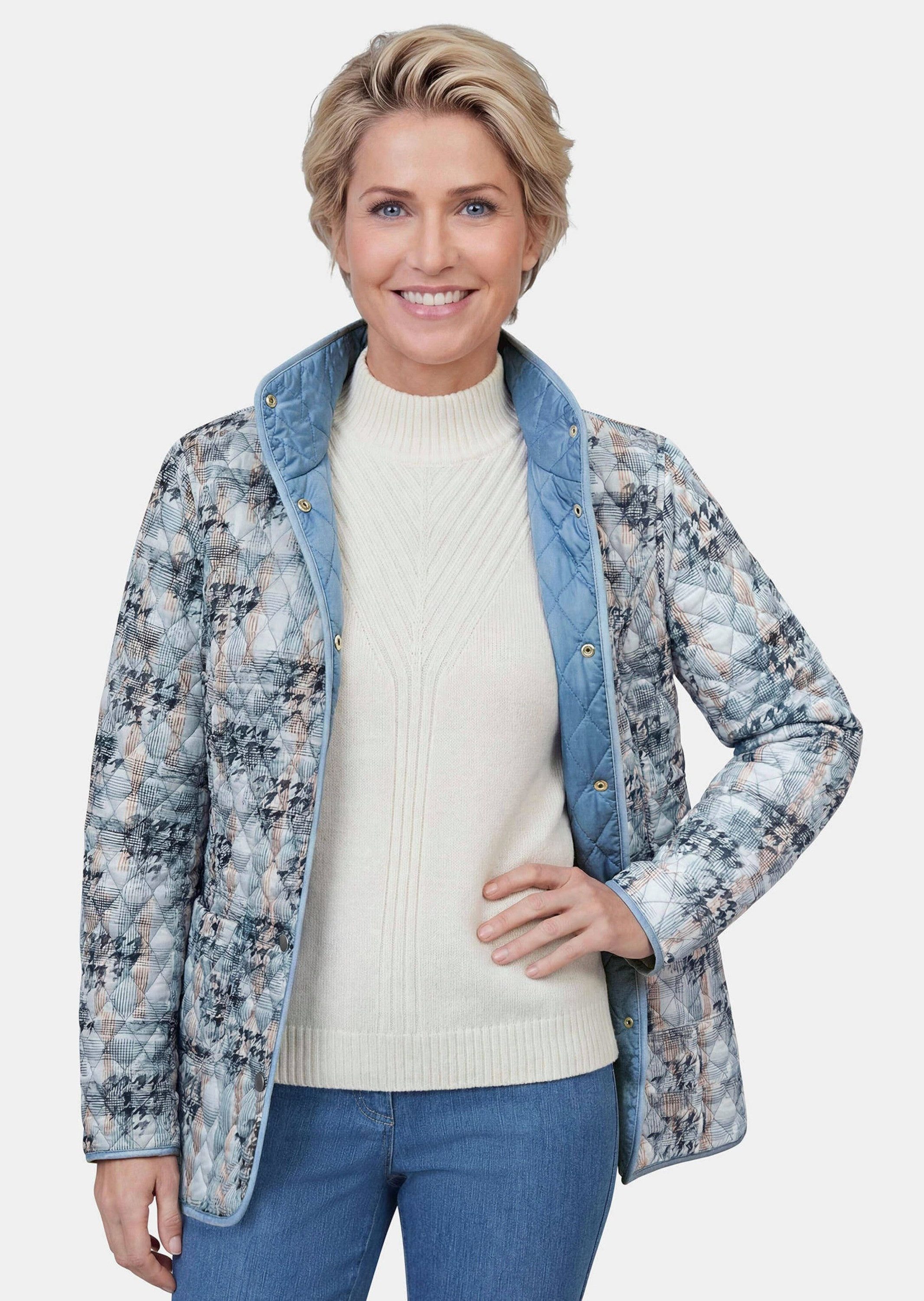 GOLDNER Steppjacke Wendejacke mit Rautenstepp Leichte Übergangsjacke, eine Seite uni, eine Seite mit Hahnentritt