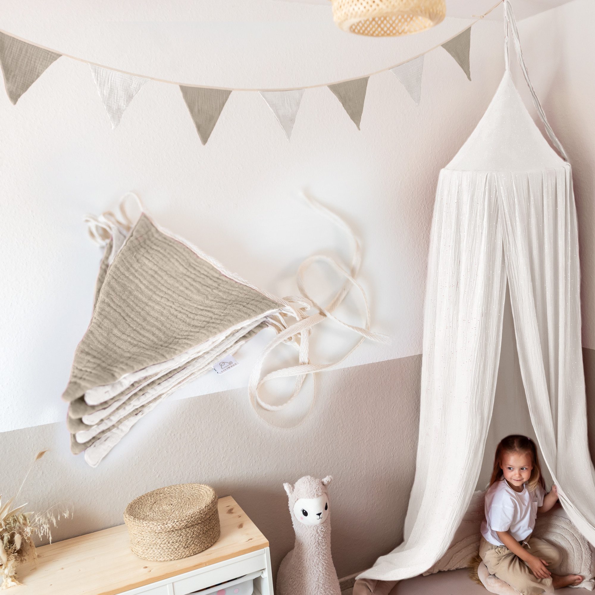lilimaus Wimpelkette Sternenkette für Kinderzimmer - handgenähte Stoff-Girlande, handgefertigte Stoff-Girlande ca. 300 cm - Wimpel oder Sterne