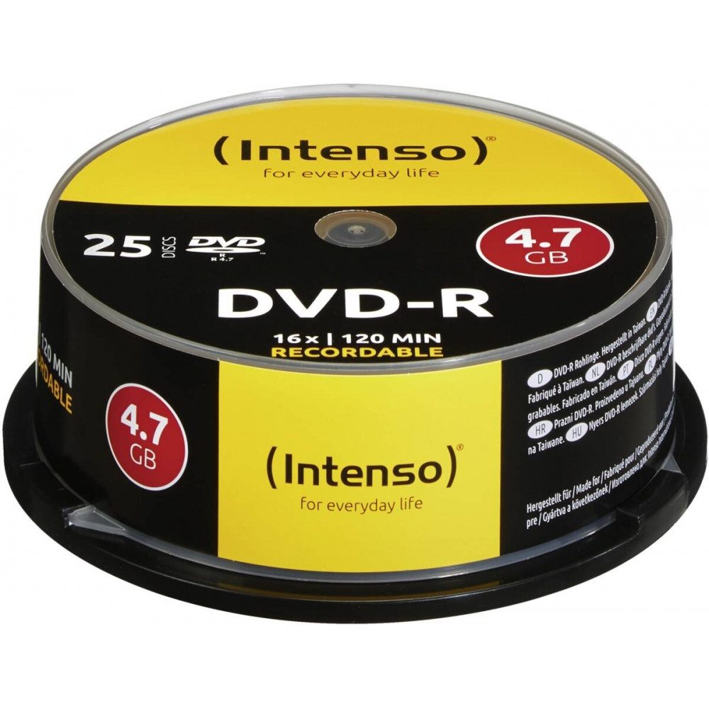 Intenso DVD-Rohling Intenso DVD-R 4,7GB 25er Spindel 16x - DVD Rohlinge, Praktische Spindel-Verpackung