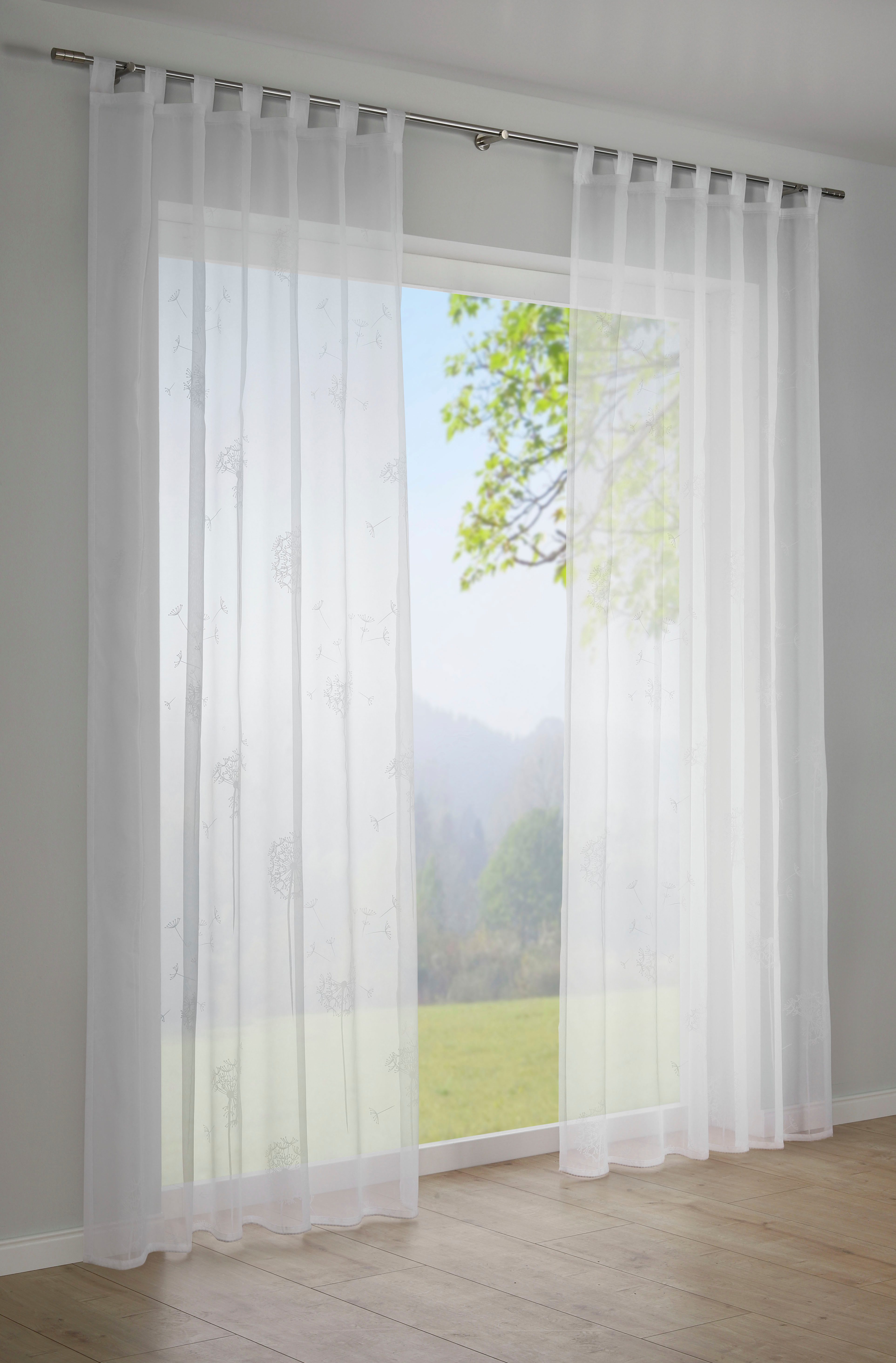 Sehlbach Gardine Schal Voile mit Flockprint Pusteblume (1 St), Schlaufen, t günstig online kaufen