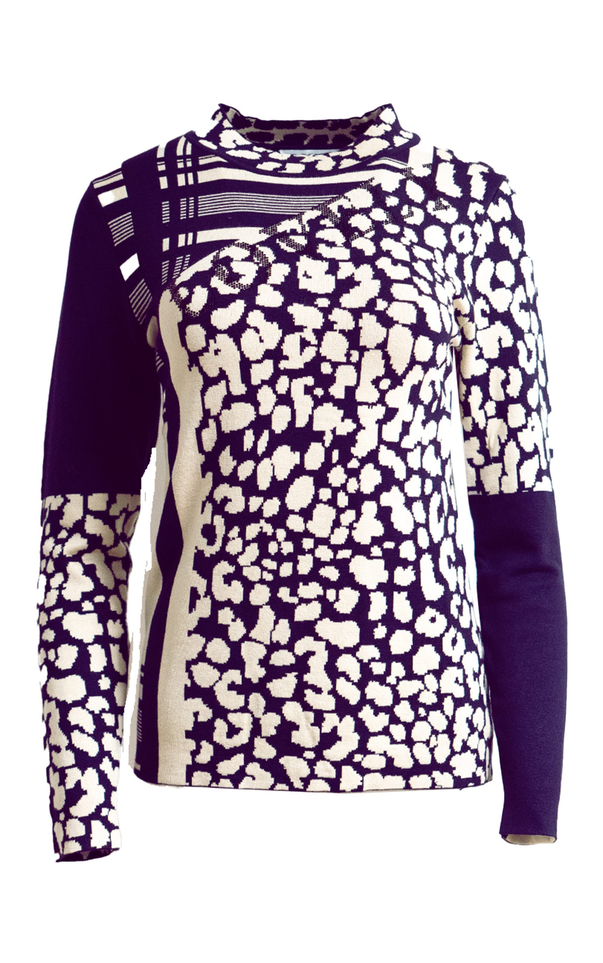 Strickpullover mit Leoprint und Strasslogo