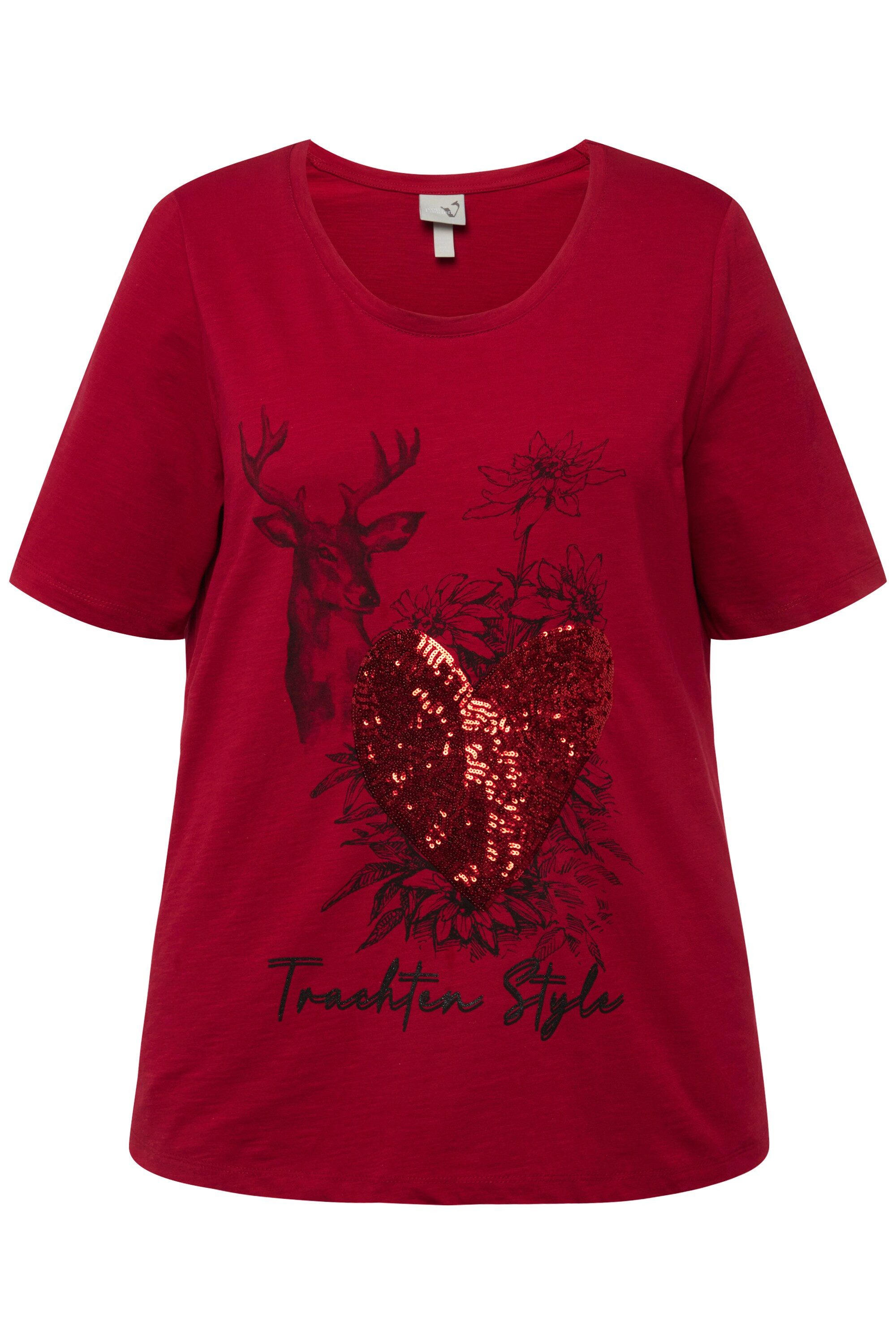 Ulla Popken T-Shirt T-Shirt Hirsch Pailletten Rundhals Halbarm günstig online kaufen