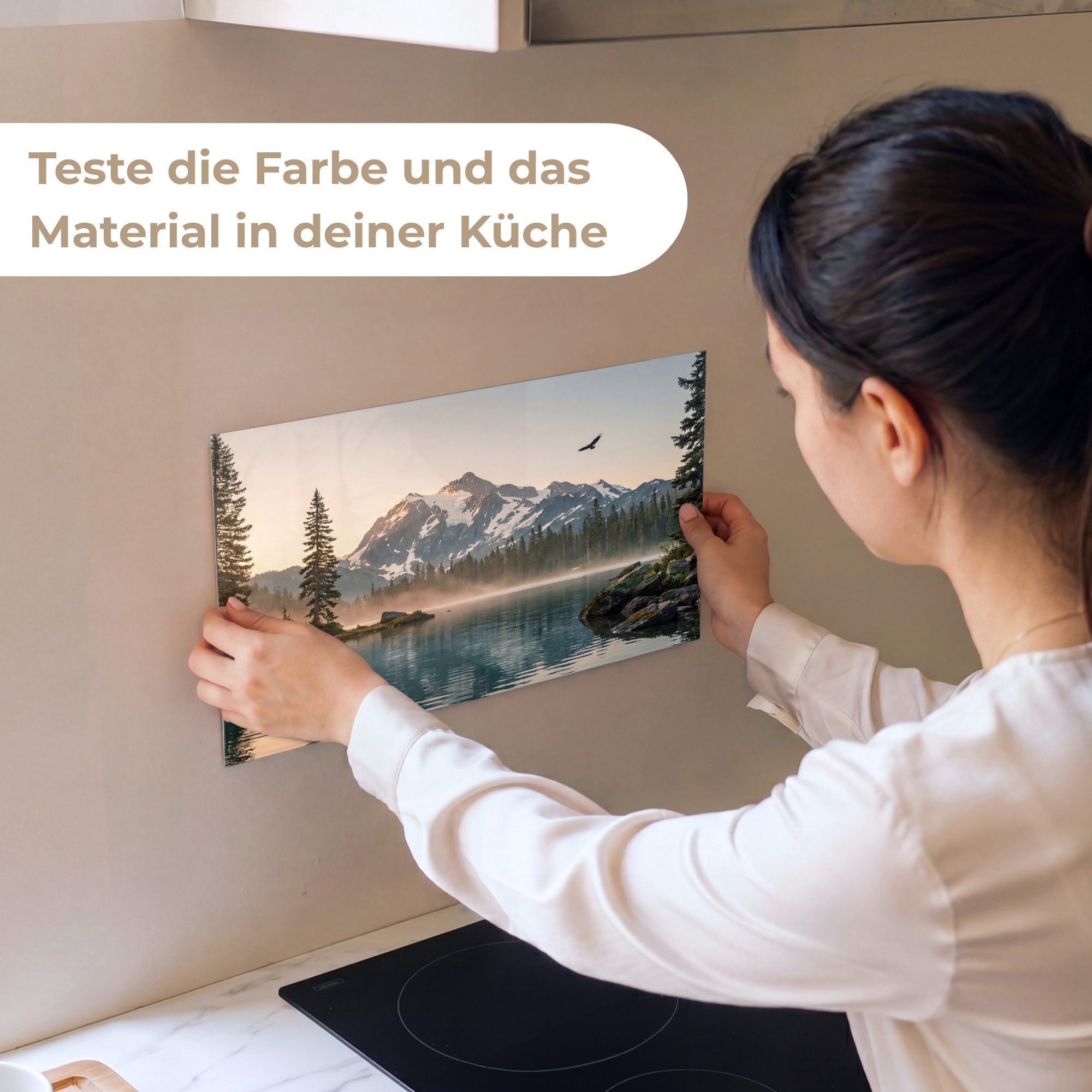 KitchenYeah Küchenrückwand Muster selbstklebend (keine Folie) Berge - Wasser - Bäume, (1-tlg), Spritzschutz, Küche, Rückwand, Küchenwand, Küchenfront, 30x20 cm – Bild 2 von 4