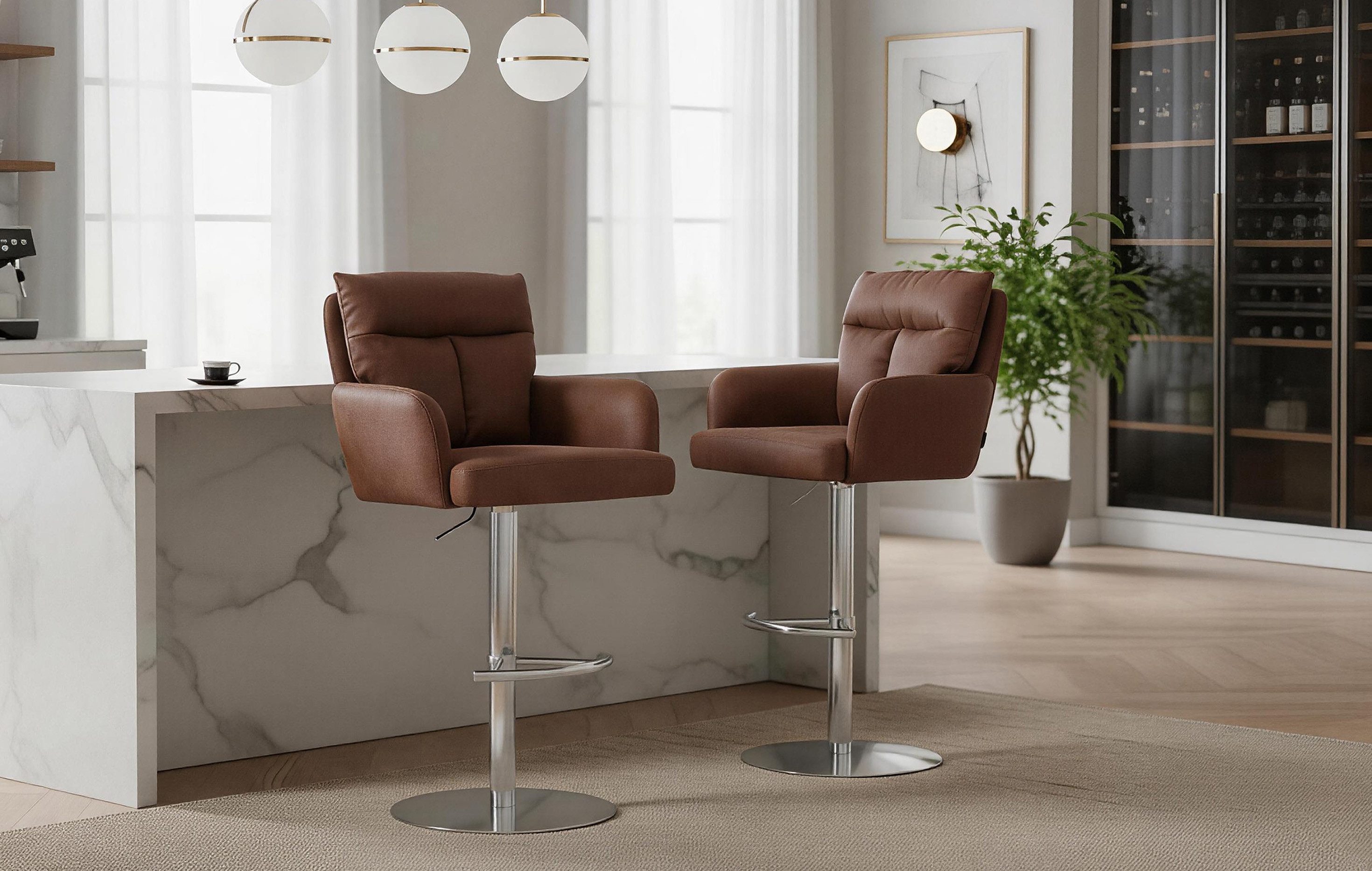 DUBI Möbel Barhocker Leo, Chrom, 360° drehbar, höhenverstellbar im 2er-Set