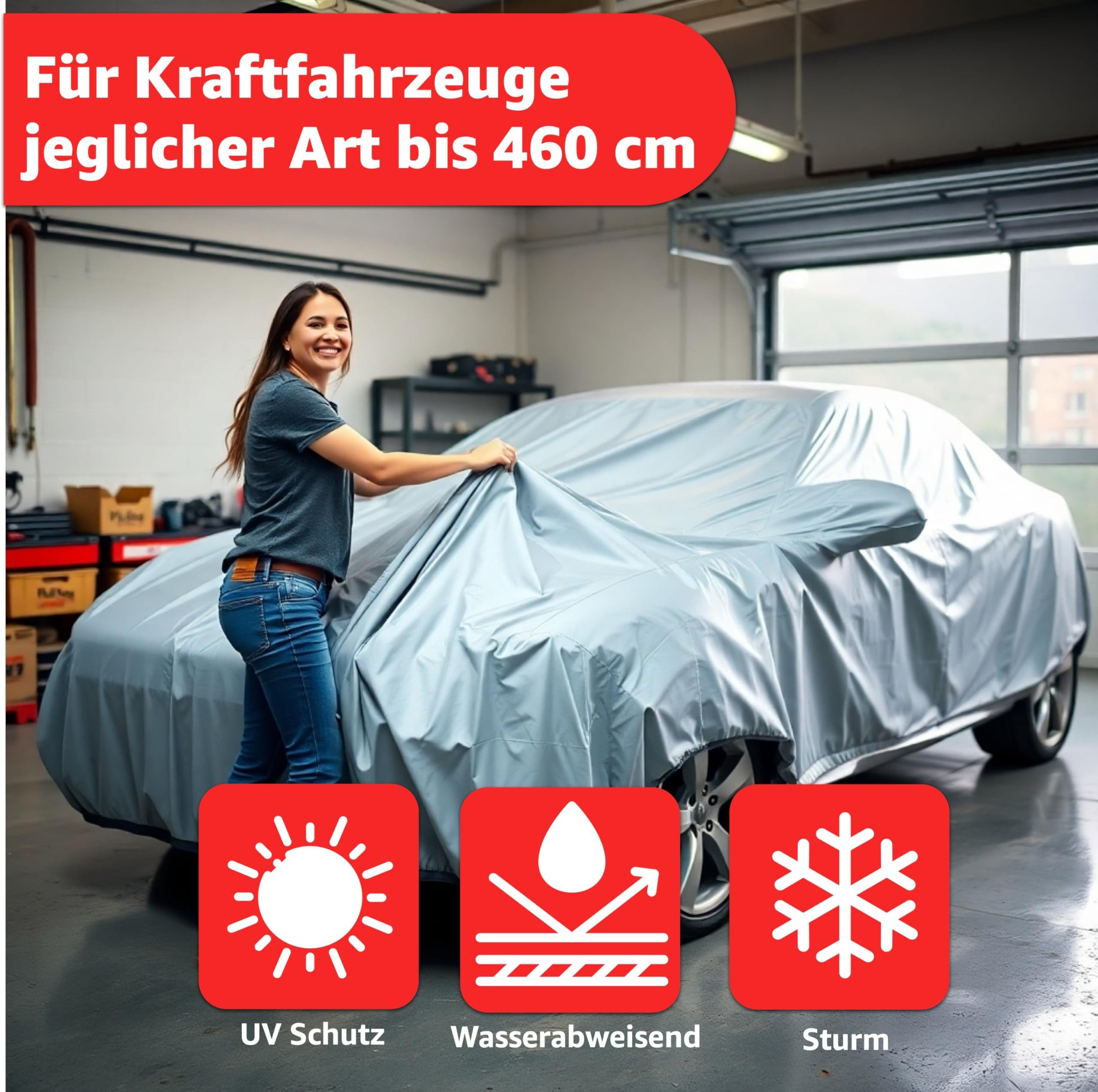 autogadget® Autoplane Autoschutzhülle - Auto Abdeckplane - Car Cover - Autoplane Silber (Packung, 1-St), reflektierende Streifen / Antikratzsicht