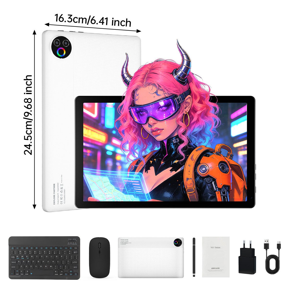 Happybe 10’’ HD Android 15, 20(3+17)GB RAM, 64GB, WiFi6 mit Tastatur und Stift Tablet (10", 64 GB, Android, WiFi6, Großbs Display Tablet mit Stift, Tastatur und Maus, Widevine L1)