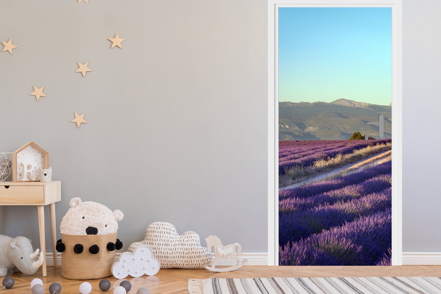 Blühende Valensole (1 von Lavendelfelder in, 75x205 Matt, Fototapete bedruckt, der St), für Türtapete auf Türaufkleber, Tür, Hochebene cm MuchoWow