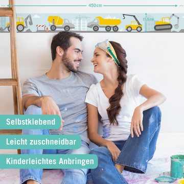 lovely label Bordüre Bagger & Baustelle mint/gelb - Wanddeko Kinderzimmer, selbstklebend