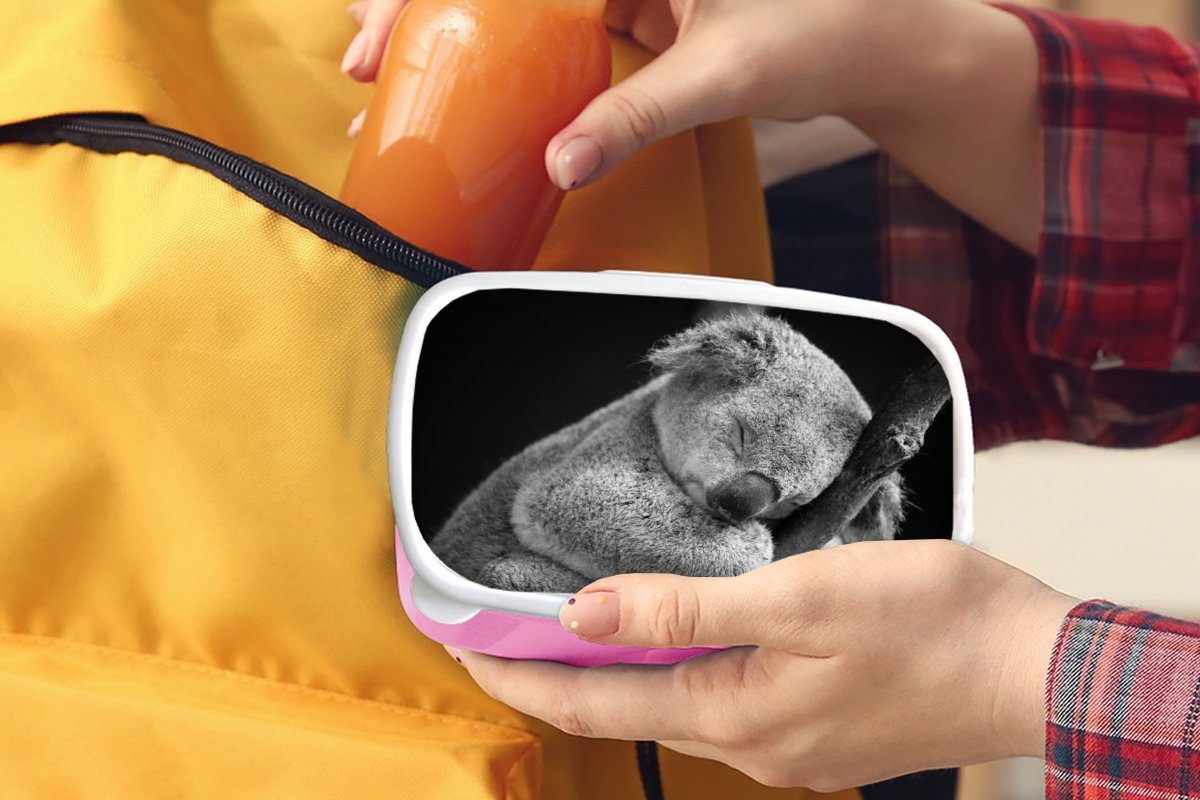 Kinder Kunststoff, Kinder, - Kunststoff Koala Brotbox Mädchen, MuchoWow für - - Lunchbox rosa (2-tlg), Mädchen, Snackbox, Brotdose - Schlafend Jungen Erwachsene, - Schwarz