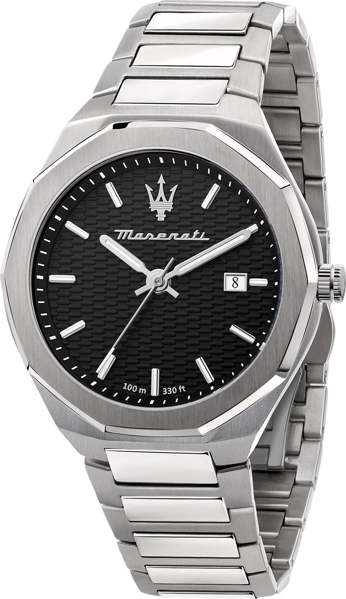 MASERATI Quarzuhr Maserati Herren Uhr Analog STILE, (Analoguhr), Herrenuhr rund, groß (ca. 45mm) Edelstahlarmband, Made-In Italy