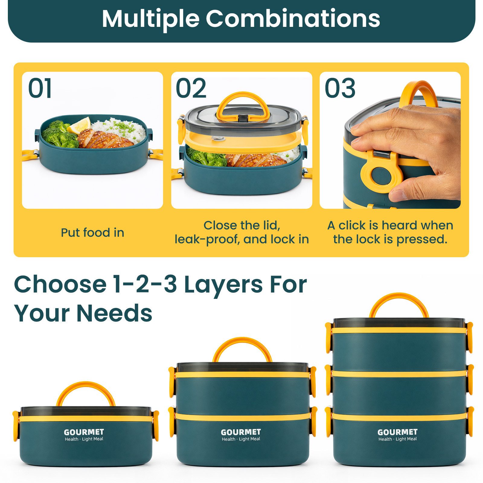 Youyijia Lunchbox Bento Box Brotdose Lunchbox, stapelbar 3-lagige Brotdose Behälter