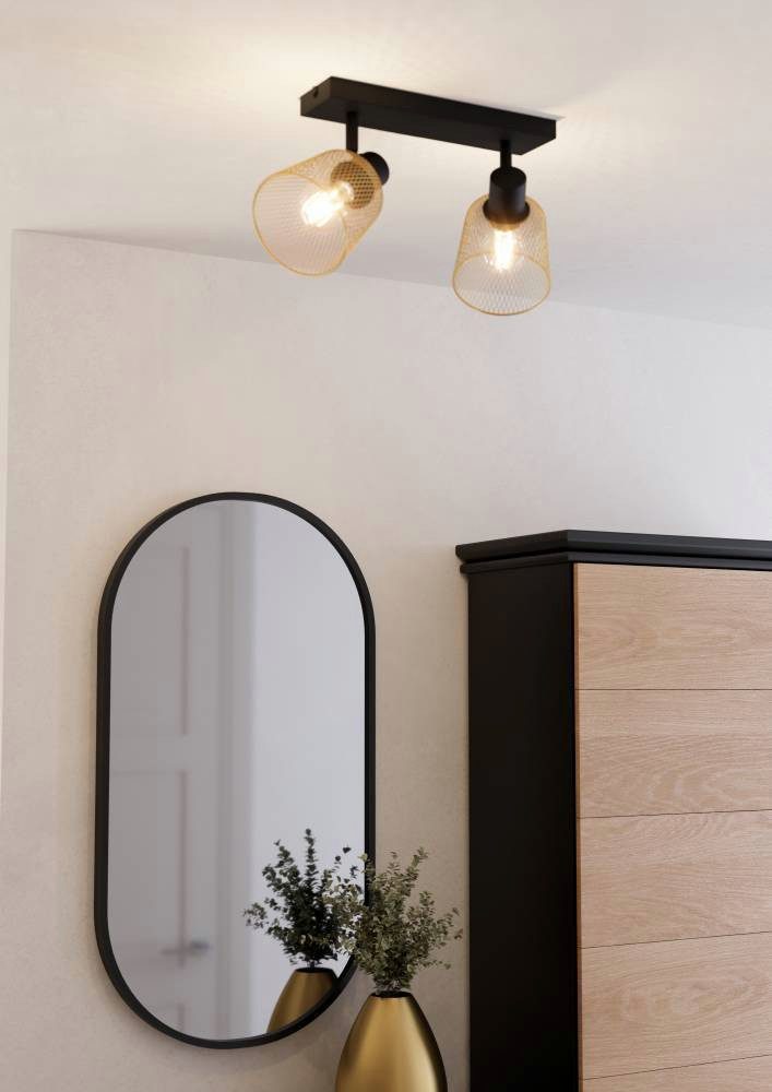 EGLO Deckenspot COSLADA Deckenstrahler, Stahl, E27, Wohnzimmerlampe, Flurlampe, Lampe, ohne Leuchtmittel, Spot, L32 x B8 x H17 cm, schwarz, 2X40W exkl.