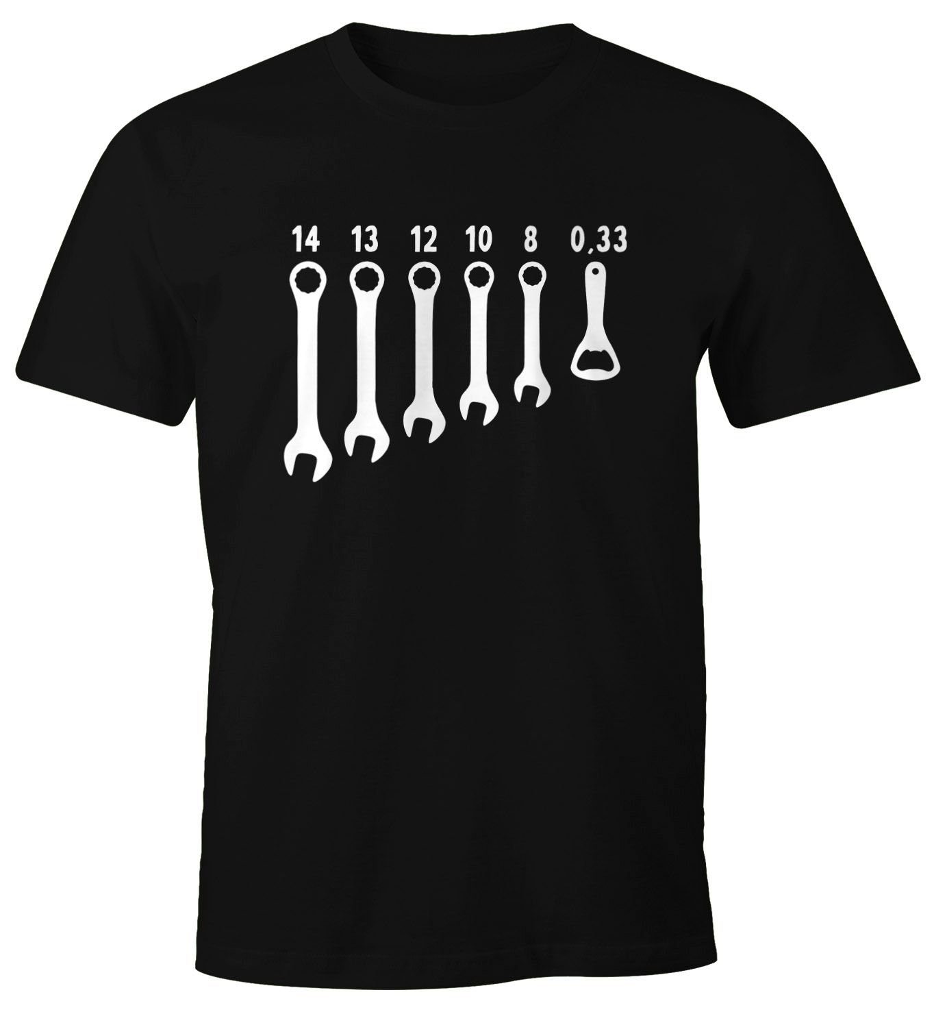 MoonWorks Moonworks® Fun-Shirt Flaschenöffner Schraubenschlüssel schwarz T-Shirt Herren Fun-Shirt mit Print-Shirt Herren Bieröffner Print