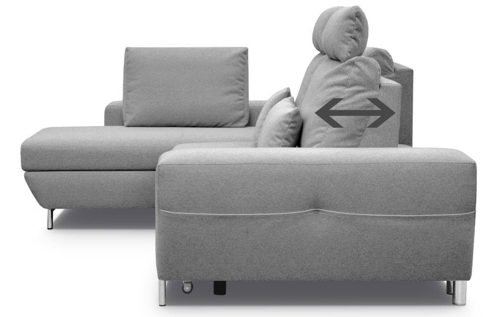 Stylefy Ecksofa Stylefy links Eckcouch, oder Kissen Kopfteil-, Sitztiefenverstellung, rechts mane Ecksofa, und Florence Rückenteil Bettfunktion L-Form, inklusive und Bettkasten, mit bestellbar, mit