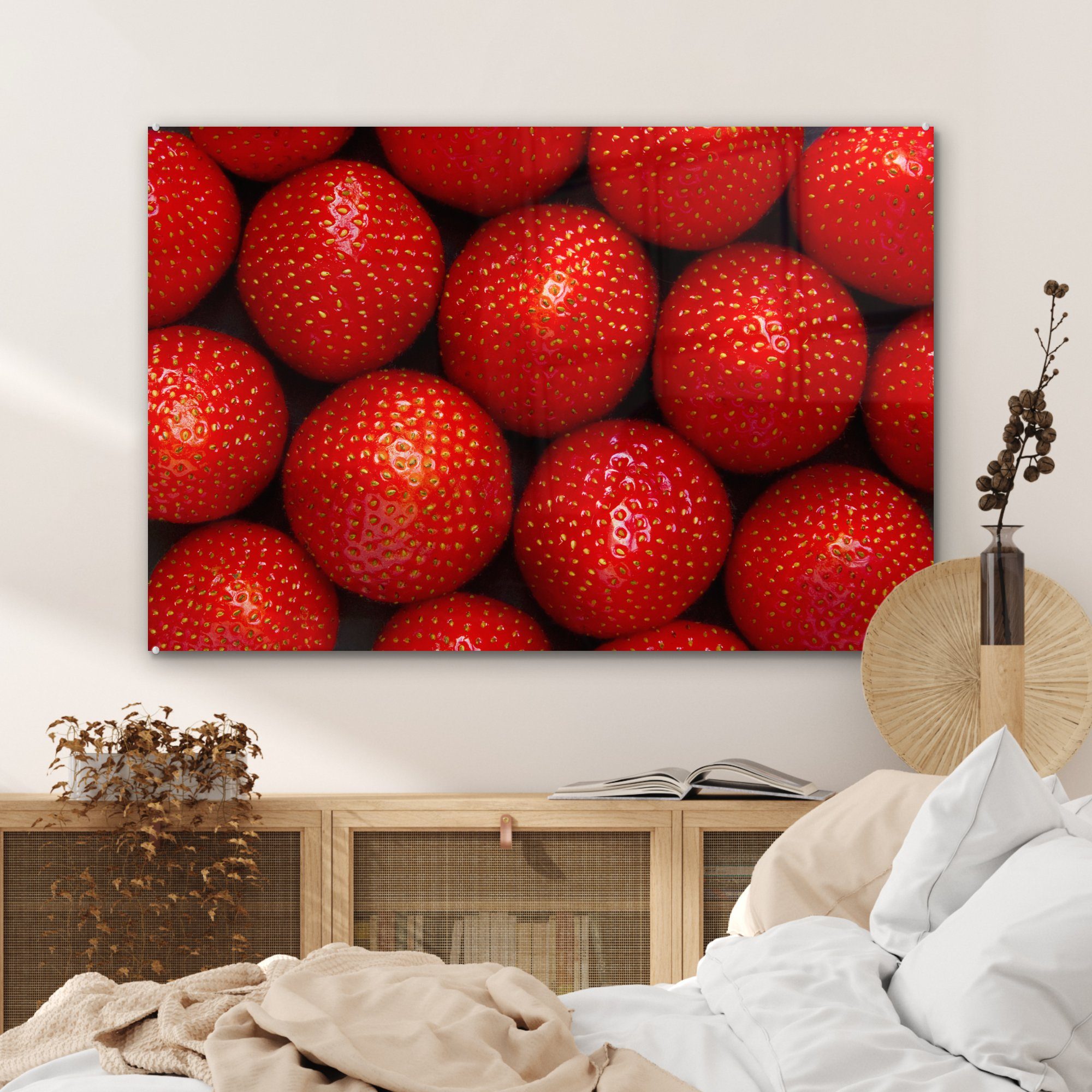Wohnzimmer Schlafzimmer Erdbeeren, MuchoWow St), (1 Acrylglasbilder von Acrylglasbild Nahaufnahme &