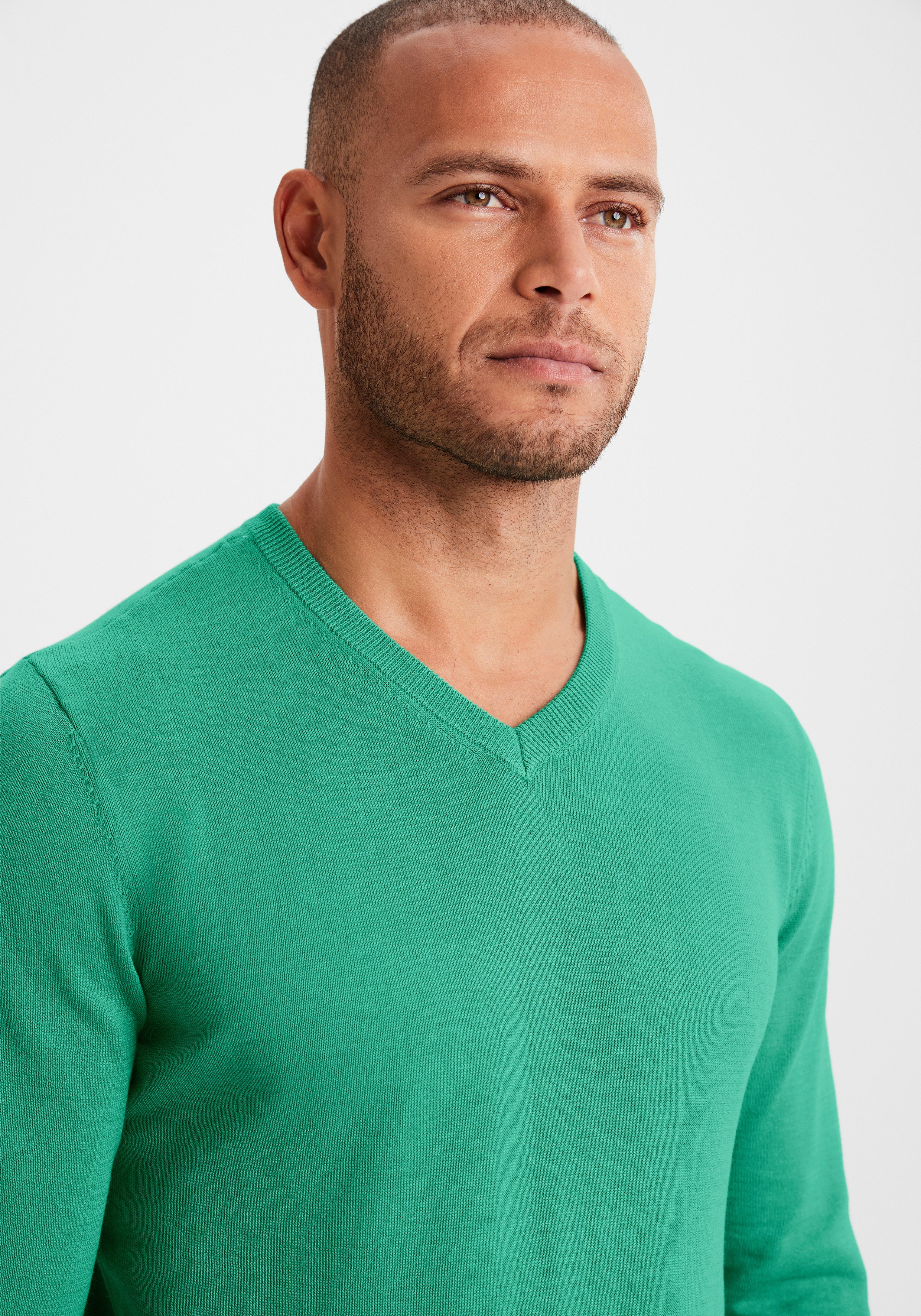 H.I.S Strickpullover mit V-Ausschnitt, Pullover aus Feinstrick, Baumwollmischung