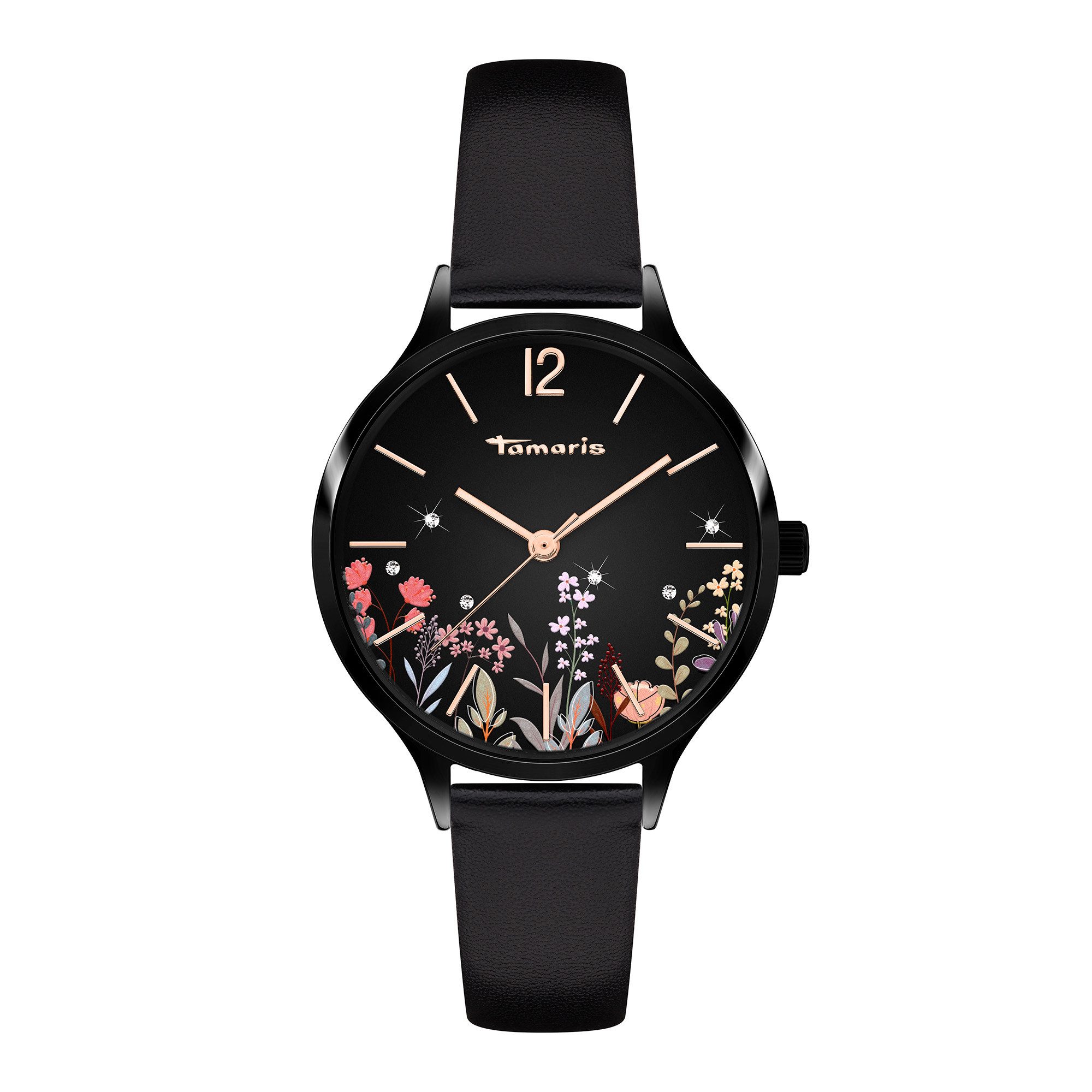 Tamaris Quarzuhr Romantic Flowers TT-0143-LQ, Armbanduhr, Damenuhr, Lederar günstig online kaufen
