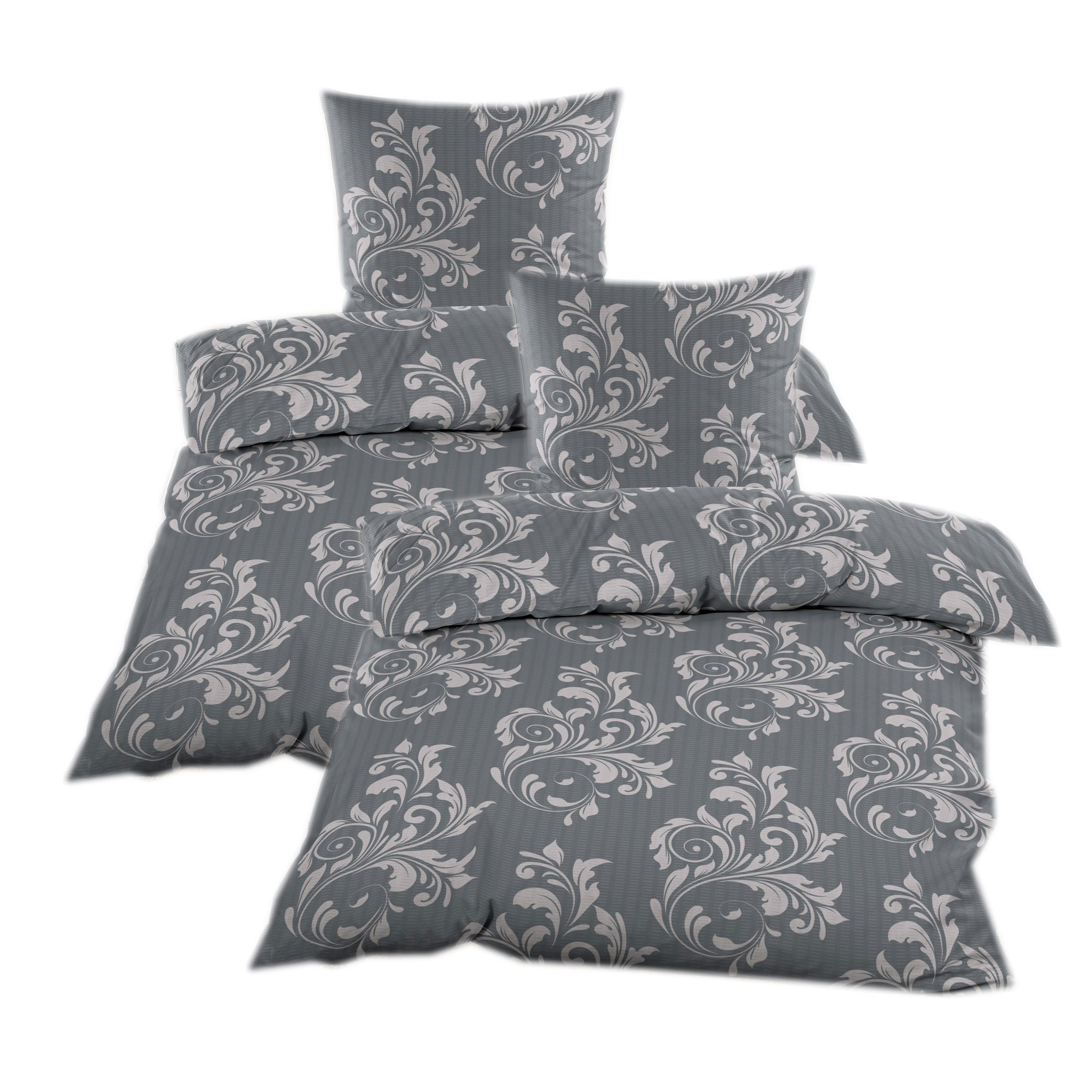 Casa Colori Bettwäsche Seersucker Bettwäsche 135x200 Reißverschluss Grau mit Ornamente, Seersucker, 4 teilig, leicht
