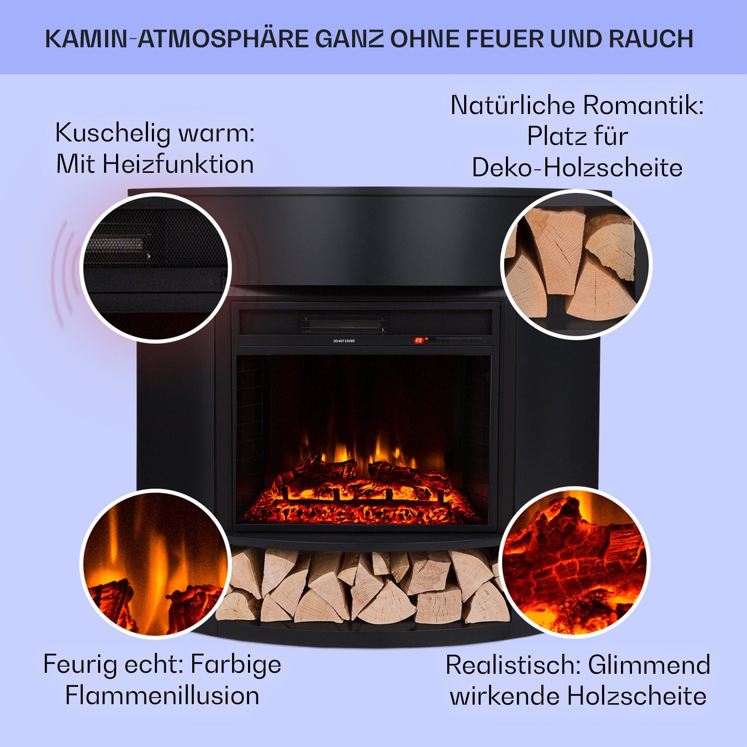 Klarstein Elektrokamin Loloru, elektrischer Kaminofen mit Heizung LED-Beleu günstig online kaufen