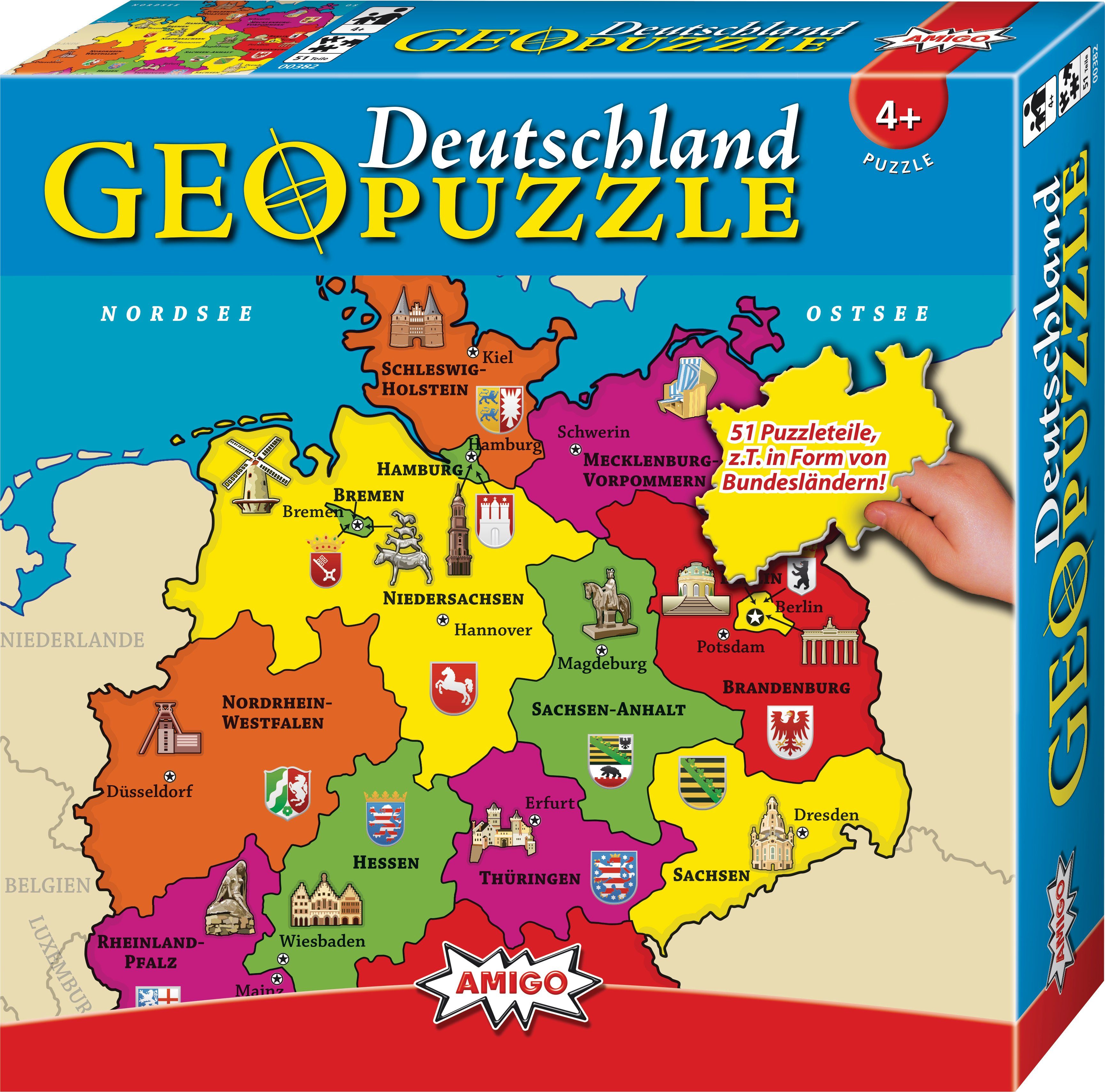 AMIGO Puzzle 51 Teile GeoPuzzle - Deutschland ab 4 Jahren, Puzzleteile | Puzzle