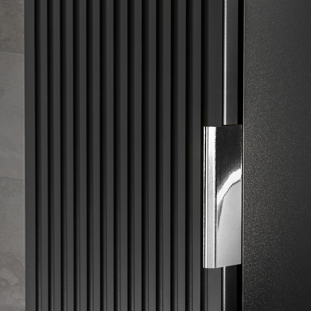 Lomadox Hochschrank ADELAIDE-56-BLACK Badmöbel 1-türig in matt schwarz gerillt, B/H/T: 35/140/25 cm
