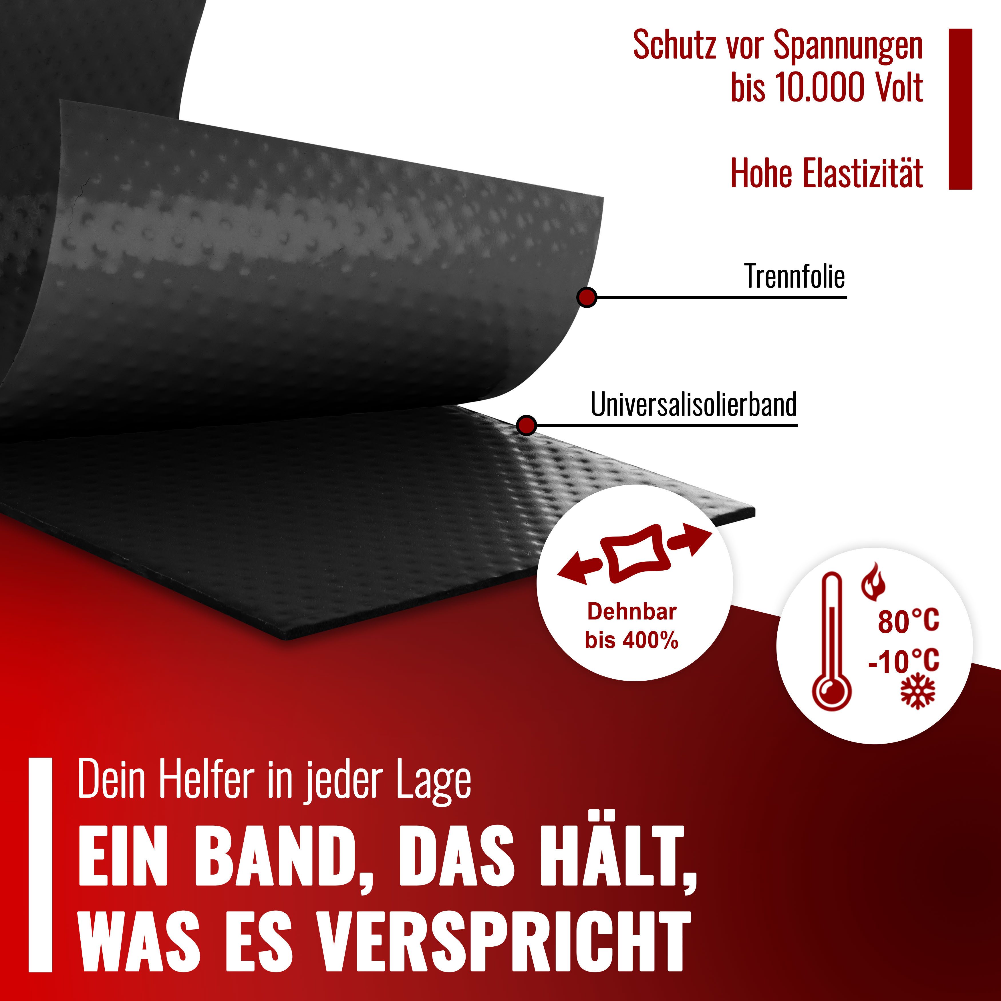 Poppstar Isolierband Selbstverschweißendes Elektro & Universalisolierband (1-St) Mittelspannungsband für Spannungen bis 10.000 Volt