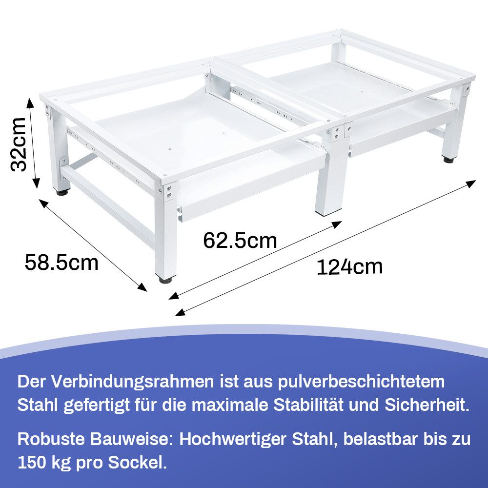 XERSEK Waschmaschinenuntergestell Stabiler Doppel Untergestell 32cm Hohe 2-Fach Ausziehablagen aus Stahl, Zubehör für Waschmaschine &Trockner Max.2x150kg, Socke – Bild 2 von 5