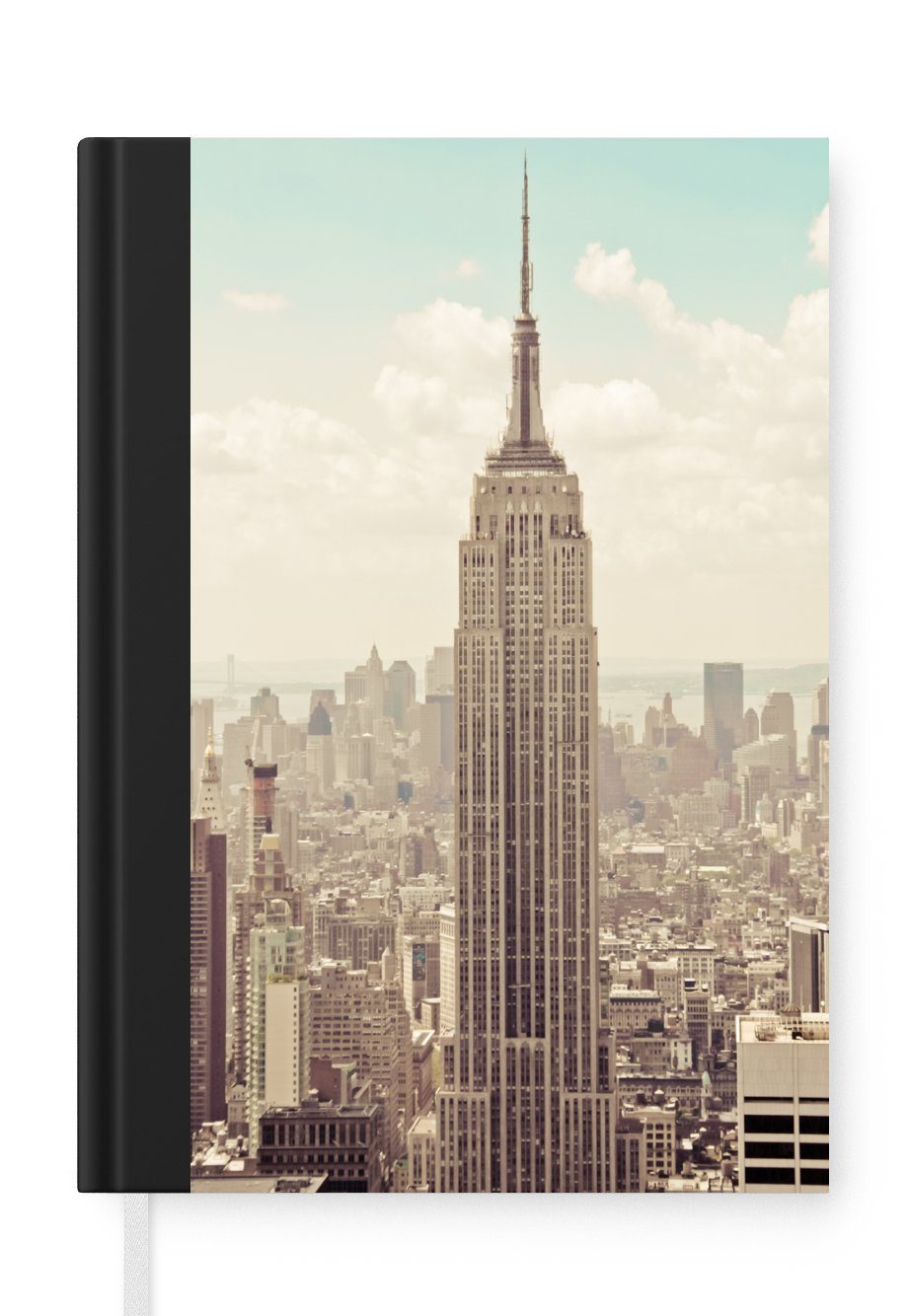 MuchoWow Notizbuch Blick auf das Empire State Building mit einem altmodischen Thema, Journal, Merkzettel, Tagebuch, Notizheft, A5, 98 Seiten, Haushaltsbuch