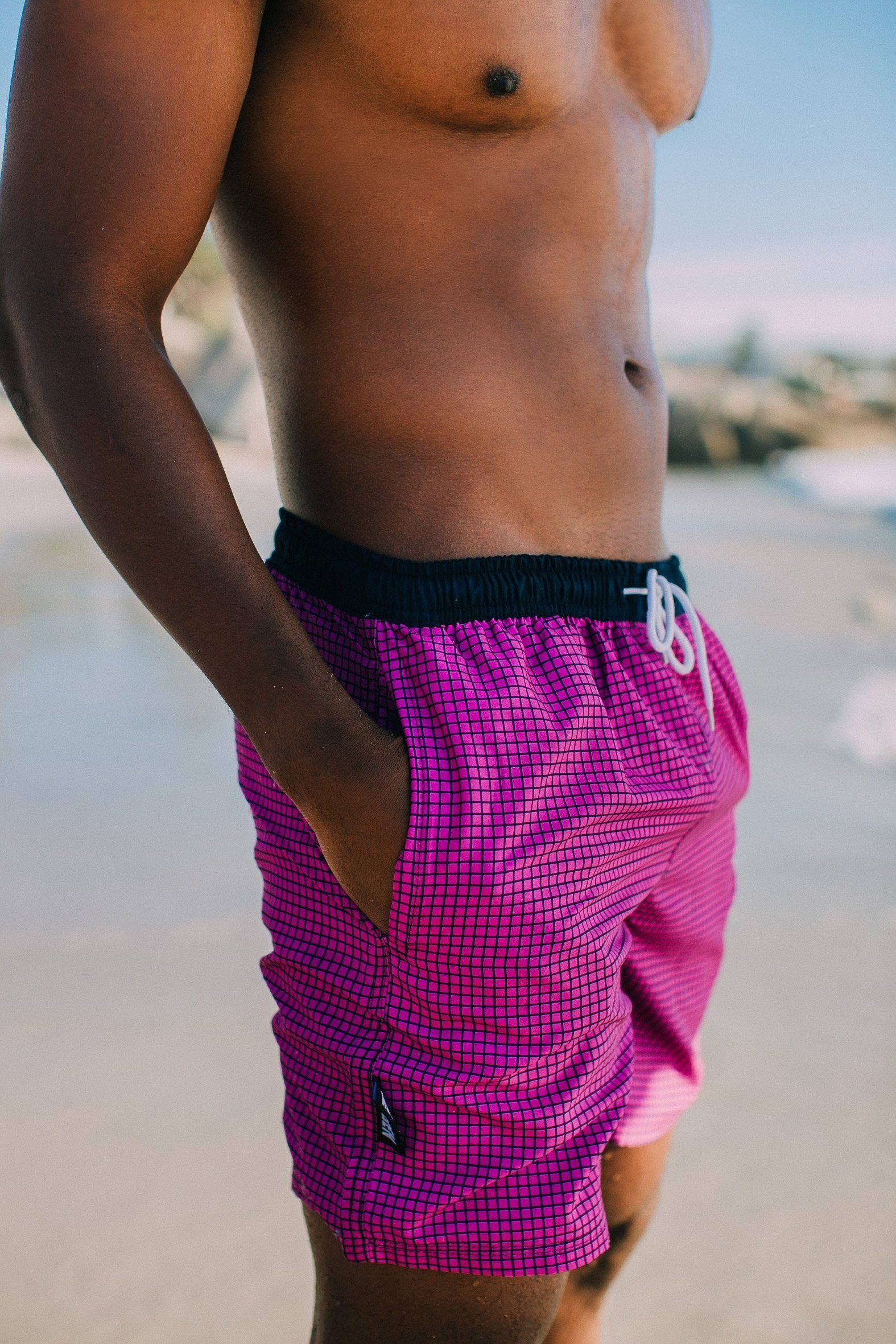GUGGEN Mountain Badeshorts Badehose Herren Badeshorts Schnelltrocknende kariert Kordelzug Herren Badeshorts Männer mit Kordelzug kariert Badehose Innennetz – Bild 5 von 5