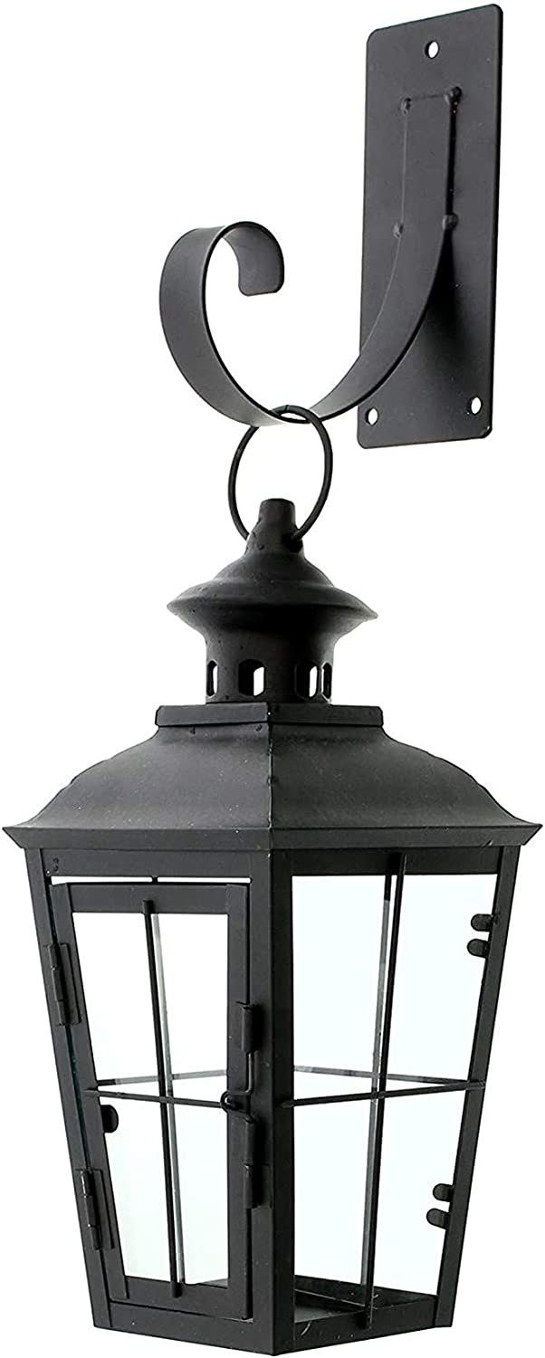 Dekoleidenschaft Kerzenlaterne Wandlaterne "Chateau" aus Glas & Metall, schwarz, mit Wandhaken, Wandkerzenhalter, nostalgische Gartenlaterne