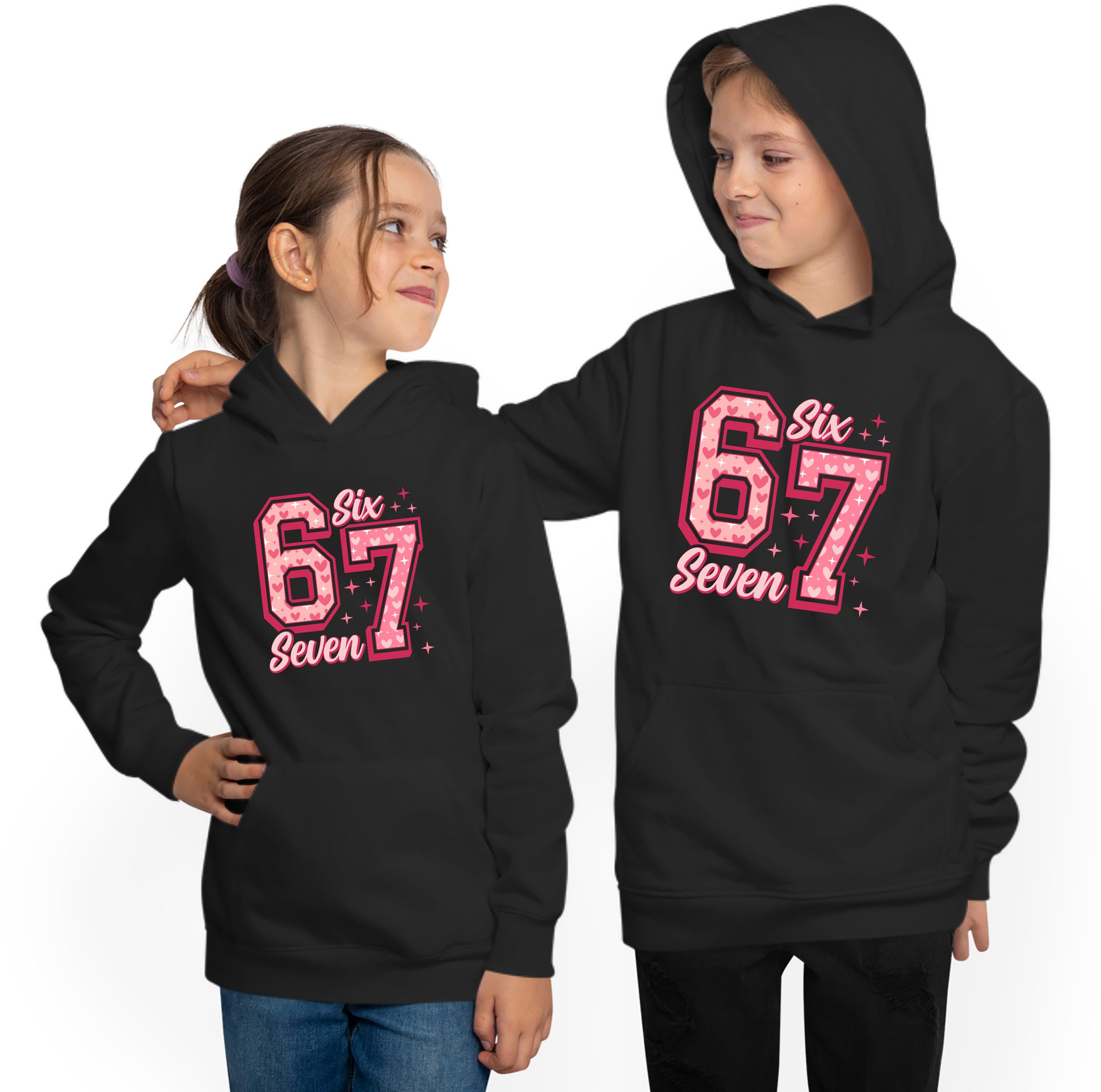 MyDesign24 Hoodie Kinder 67 Kapuzensweatshirt Kapuzenpullover mit six seven Aufdruck i776 – Bild 2 von 5