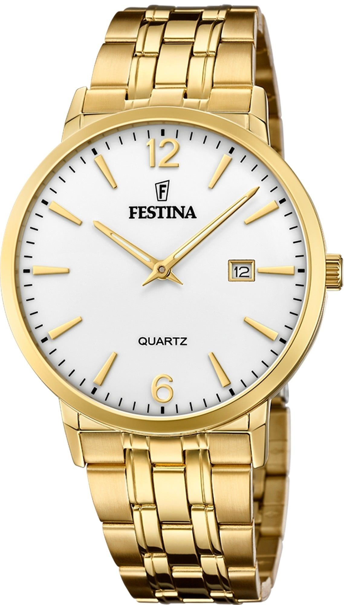 Festina Quarzuhr Festina Elegant Herren Uhr F20513/2, (Analoguhr), Herren Armbanduhr rund, Edelstahlarmband gold, Elegant